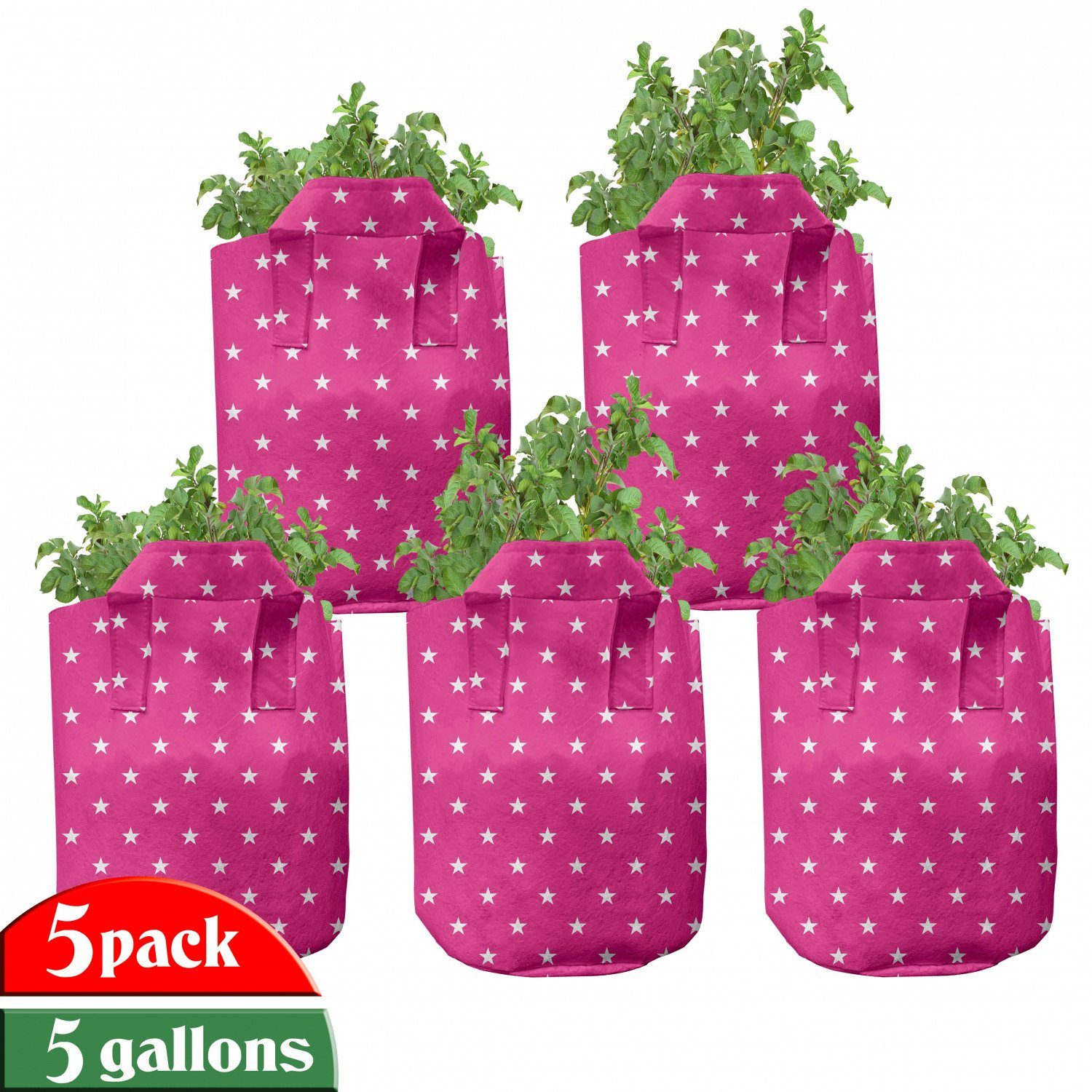 Abakuhaus Pflanzkübel hochleistungsfähig Stofftöpfe mit Griffen für Pflanzen, Hot Pink White Stars Girlish
