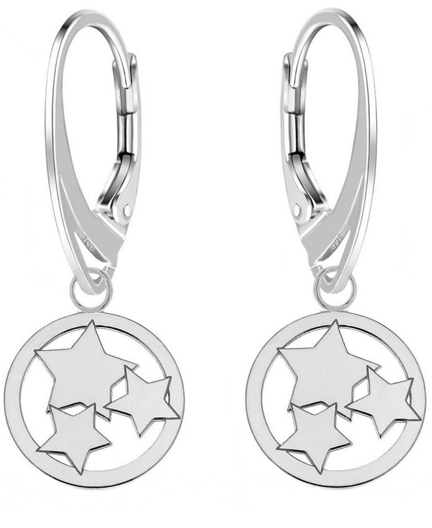 Goldene Hufeisen Paar Ohrhänger Sterne Brisur Ohrringe aus 925 Sterling Silber Stern, Ohrschmuck Damen Mädchen