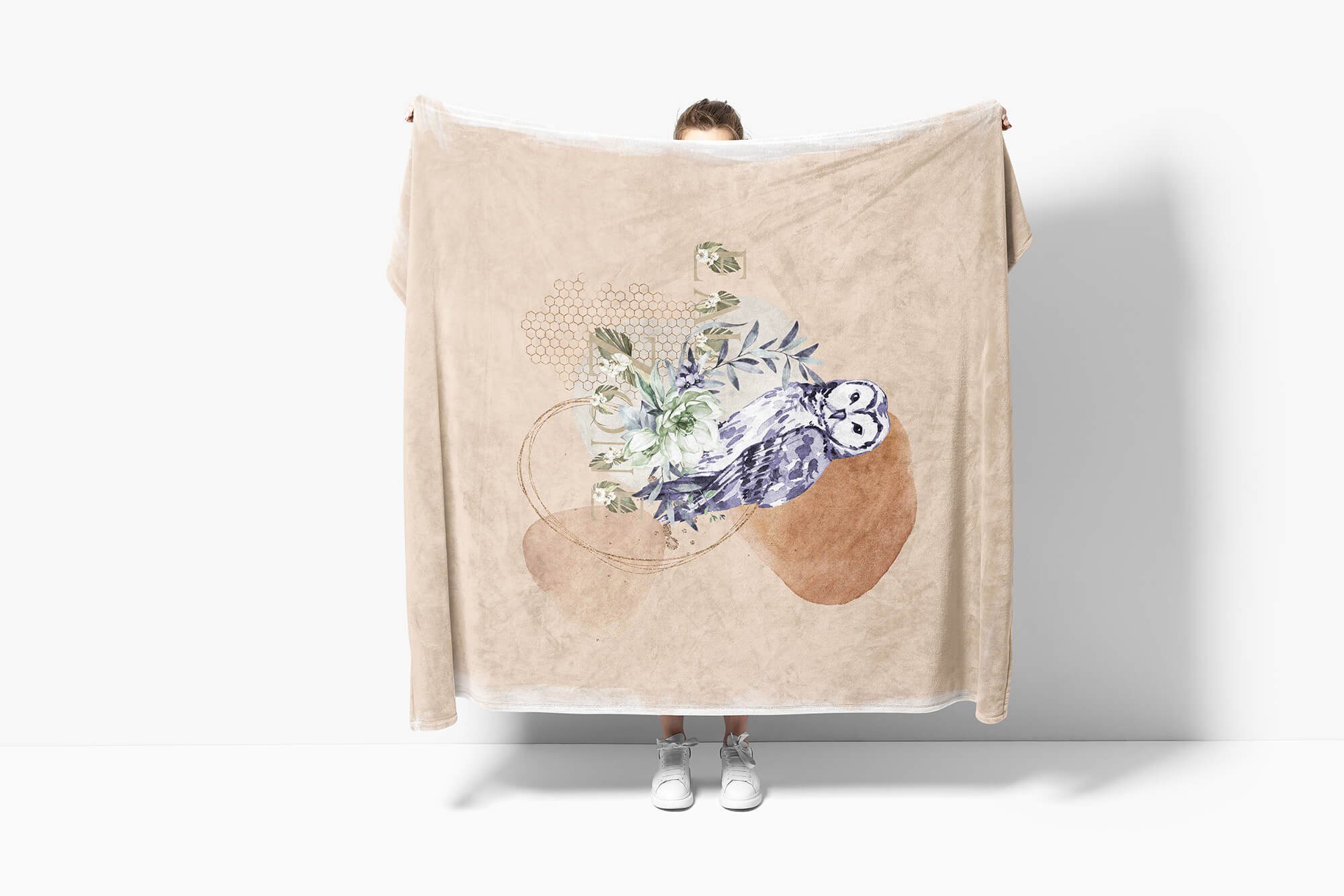 Sinus Art Handtücher Kuscheldecke Blumen Strandhandtuch Wasserfarben Motiv Handtuch Eule (1-St), Saunatuch Baumwolle-Polyester-Mix D, Kunstvoll Handtuch Schön
