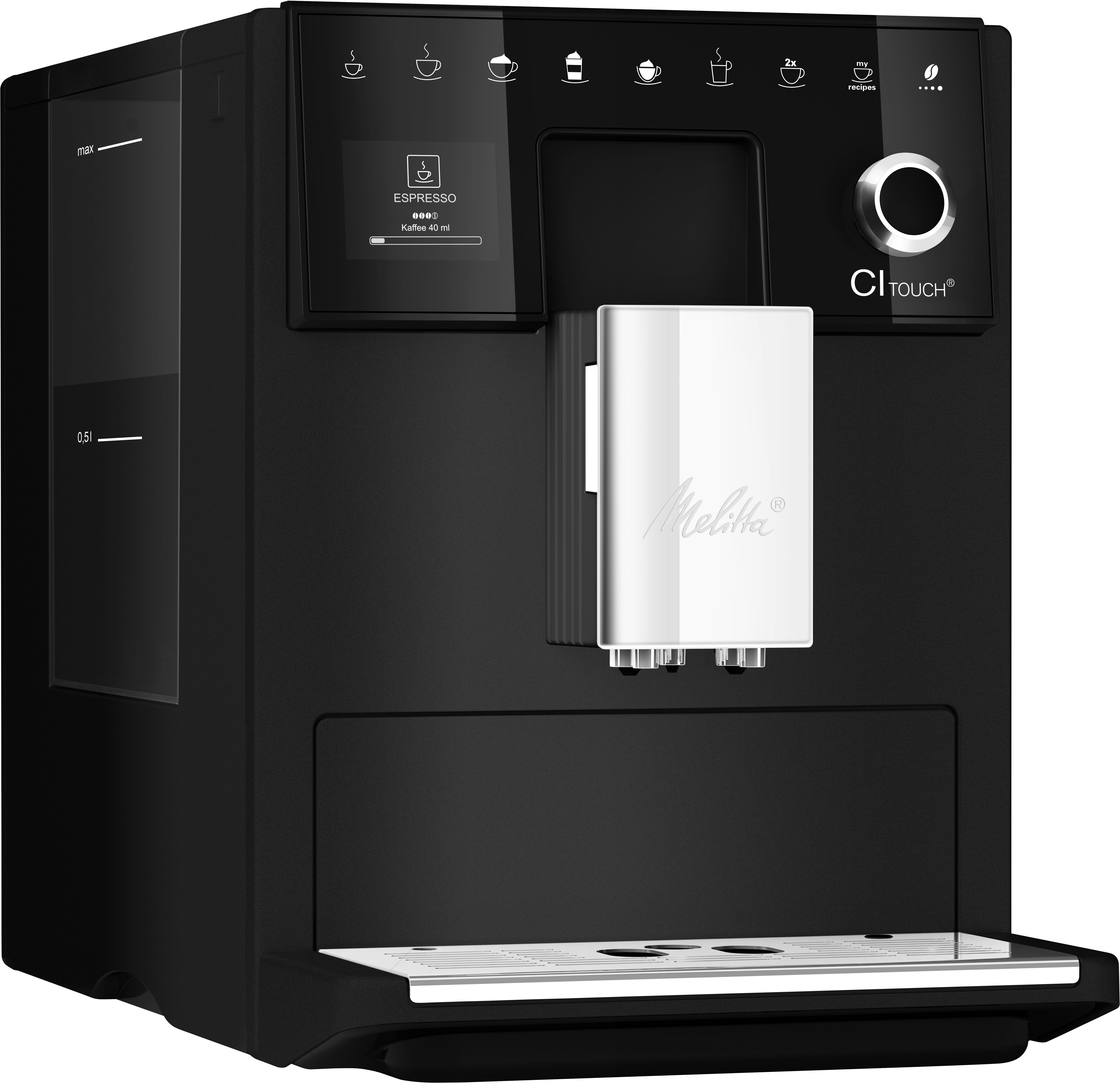 Melitta Kaffeevollautomat CI Touch® F630-112, silber, 10 Kaffeerezepte, 2-Kammern-Bohnenbehäl., One Touch Bedienung