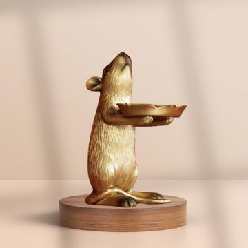 Bada Bing Tierfigur Dekofigur Ratte Gold Maus Tischdeko Kartenhalter Pralinenschale (Dekofigur h: 23 cm), mit Schale