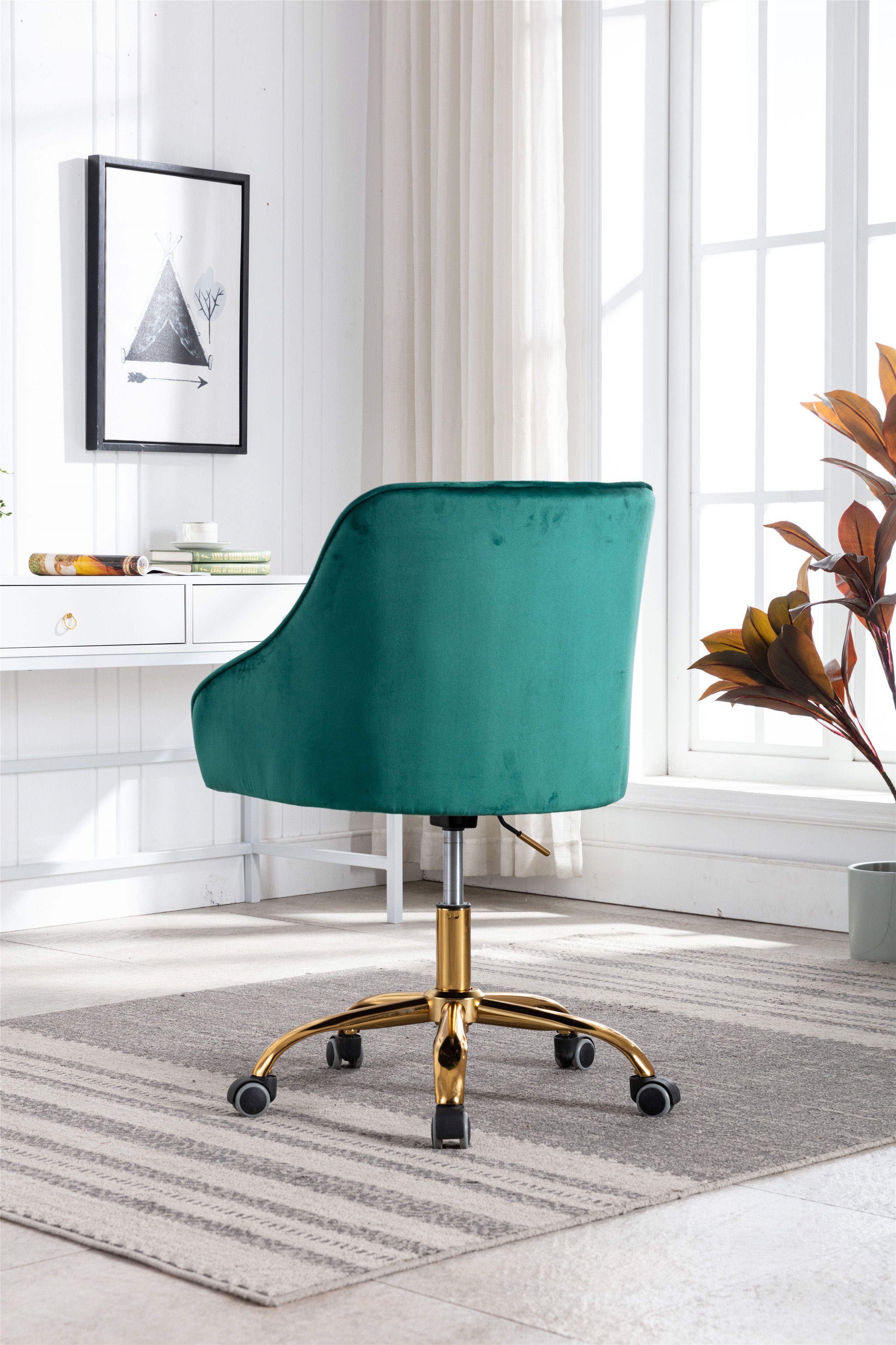 höhenverstellbar Bürostuhl Drehstuhl Bürostuhl, Samt, goldfarbener St), Merax Basis Grün Schreibtischstuhl mit aus (1 gepolstert