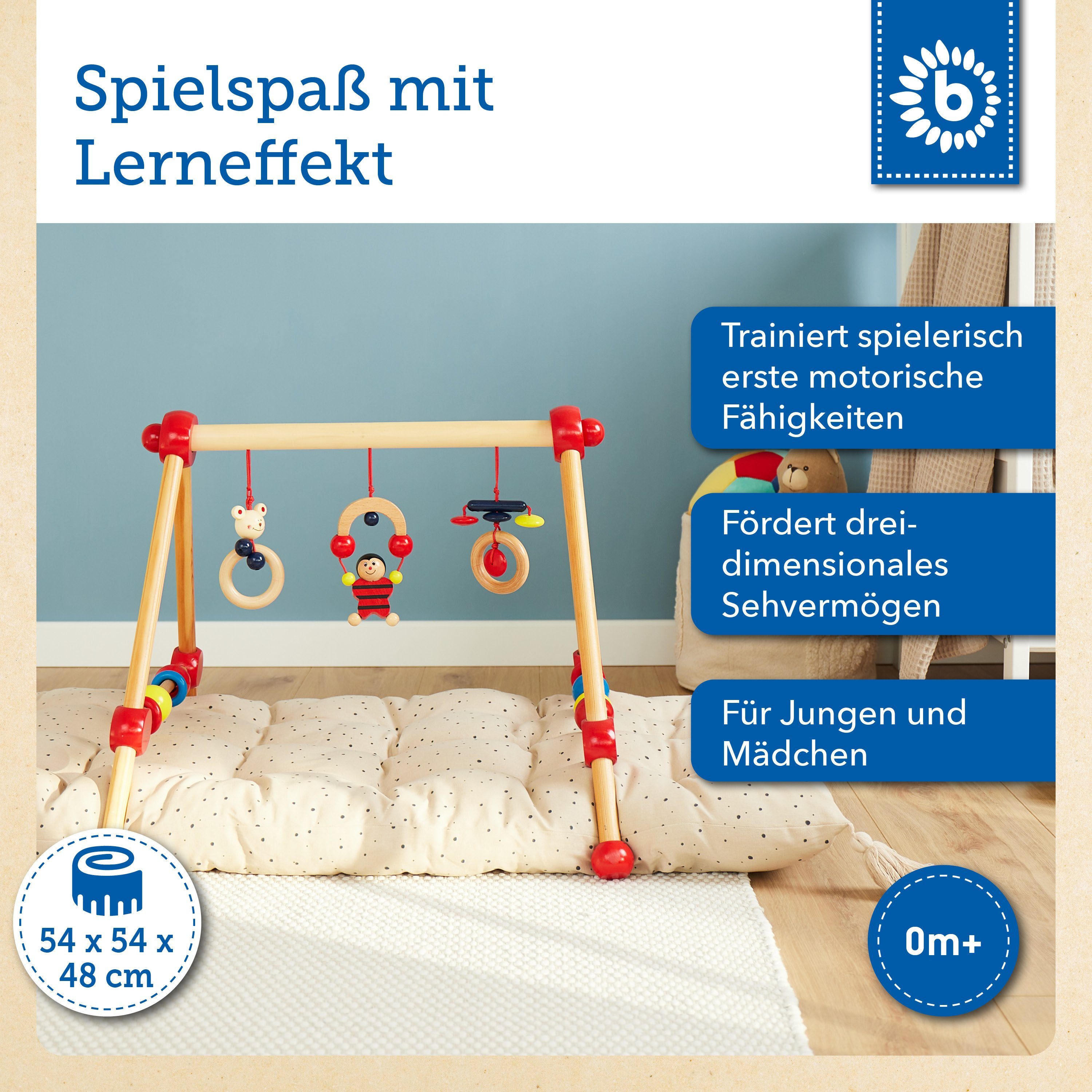 BIECO Baby Gym Bieco Spieltrapez Spielbogen Baby Holz mit Figuren & Kugeln