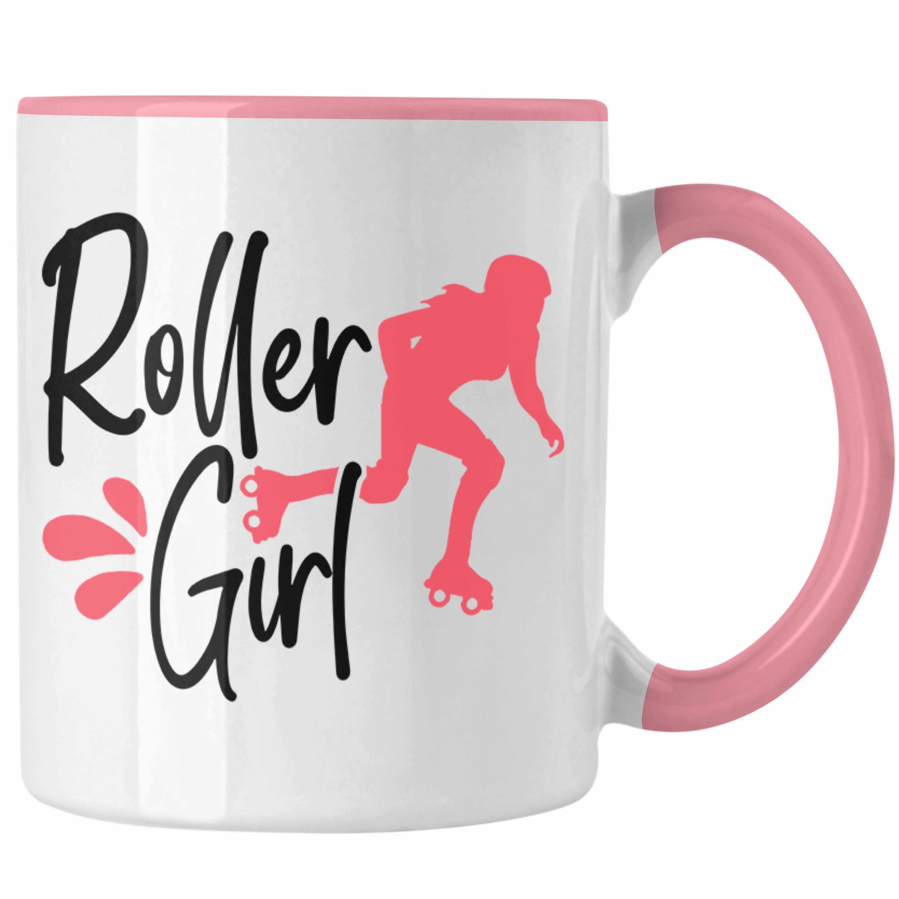 Trendation Tasse Lustige Rollschuh Tasse Geschenk für Roller Girls "Roller Girl" Nostal Rosa