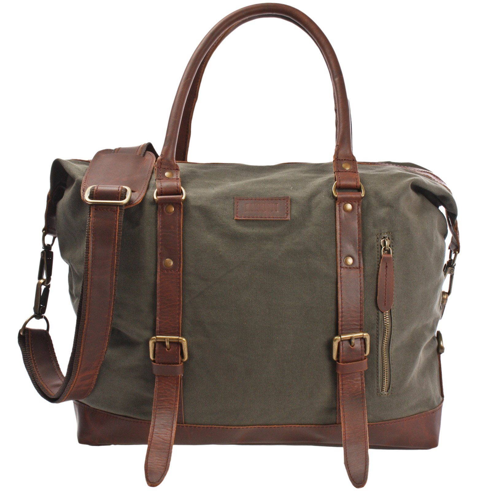 Weekender Leder Shopper LECONI grün Canvas Damen Herren LE2006