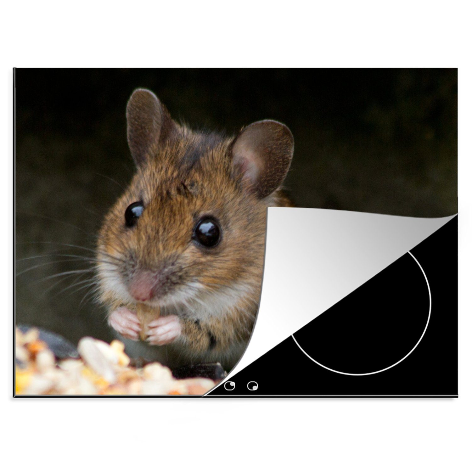 MuchoWow Herdblende-/Abdeckplatte Maus beim Frühstück, Vinyl, (1 tlg), 70x52 cm, Mobile Arbeitsfläche nutzbar, Ceranfeldabdeckung