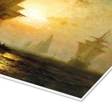 Posterlounge Forex-Bild Edward Moran, Segelschiffe bei Sonnenuntergang, Malerei