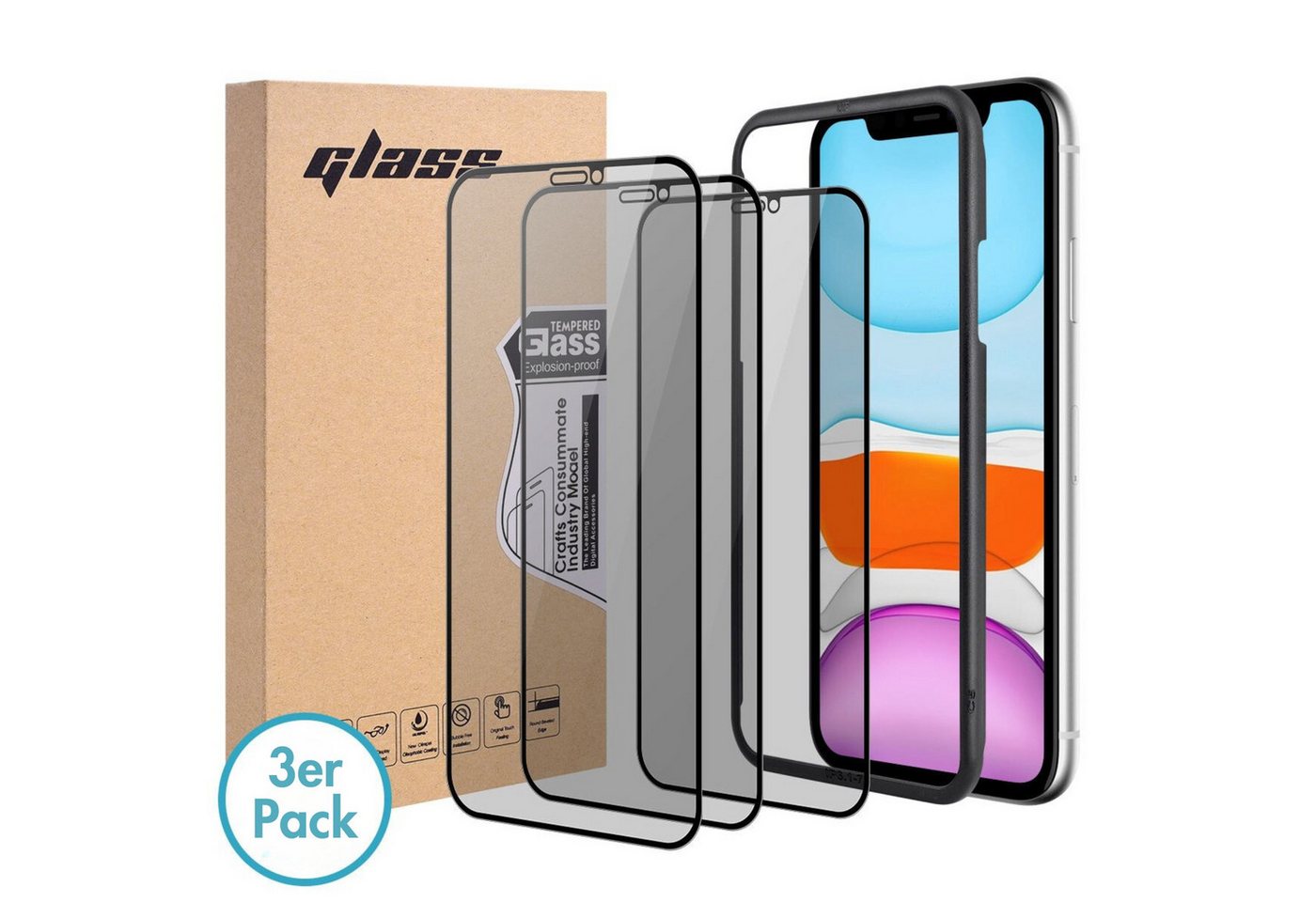 MonkeyTEC Displayschutzfolie Apple iPhone 12 Pro Max Blendschutzfolie Anti-Fingerprint Anti-Oil 3x für iPhone, Komplettset, 3 Stück, Blendschutz, Augenschonend, Anti-Fingerprint, Anti-Öl