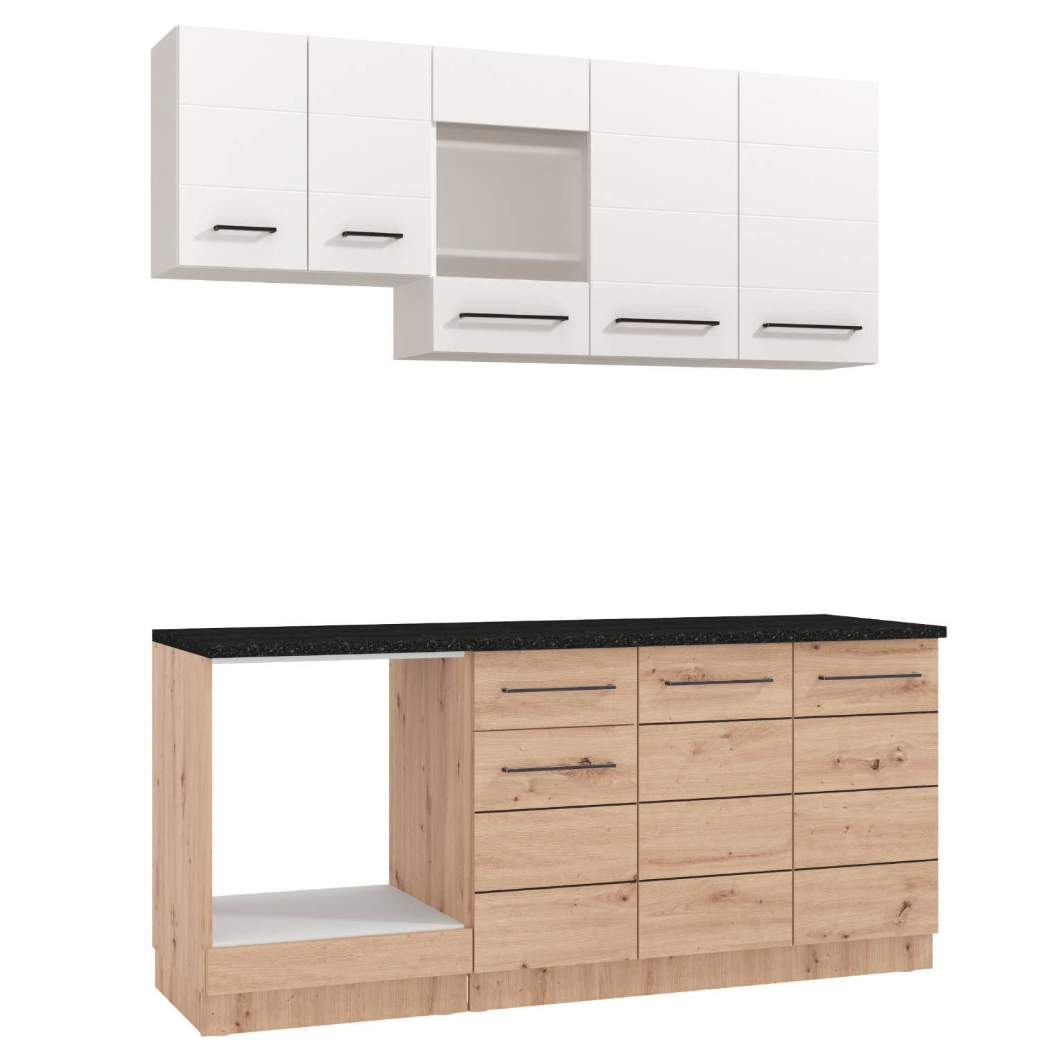 Homestyle4u Küchenzeile 180 cm ohne Geräte Weiß Holz Eiche Einbauküche Sing günstig online kaufen