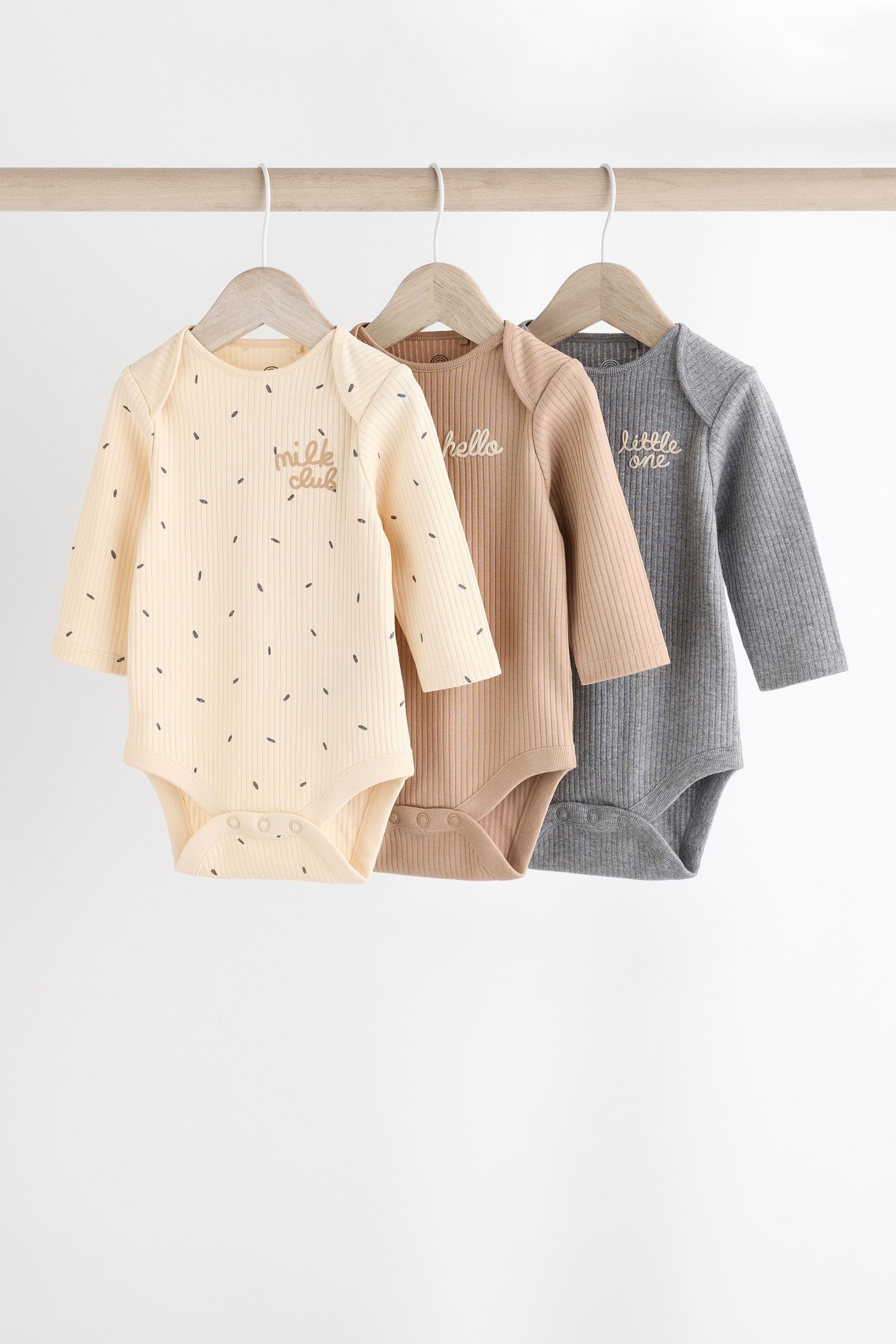 Next Langarmbody Baby-Bodysuits aus 100 % Baumwolle, 3er-Pack (3-tlg)