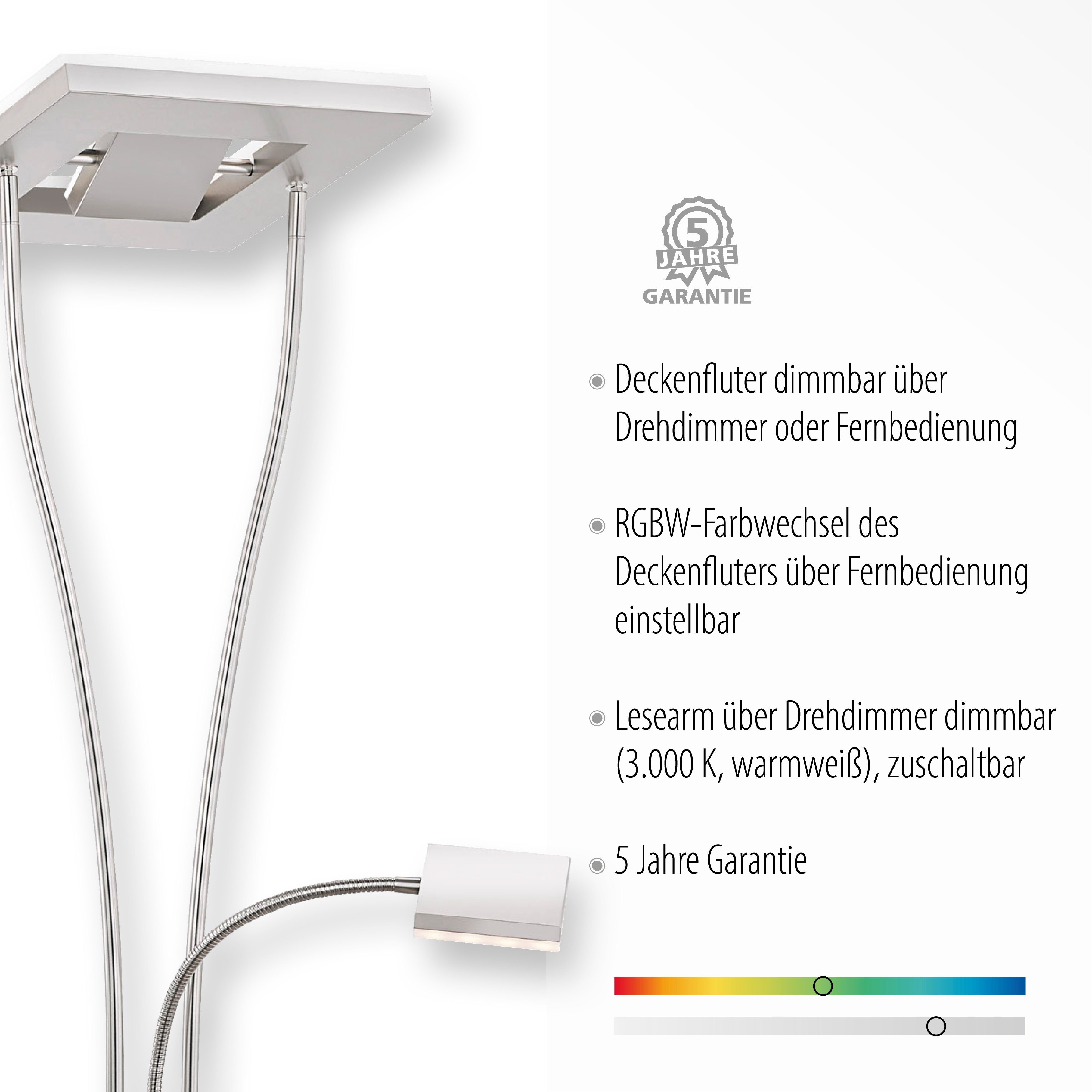 Leuchten Direkt Stehlampe HELIA, LED fest integriert, Warmweiß, LED, RGB+W,  Fernbedienung, Infrarot inkl., dimmbar über Fernbedienung