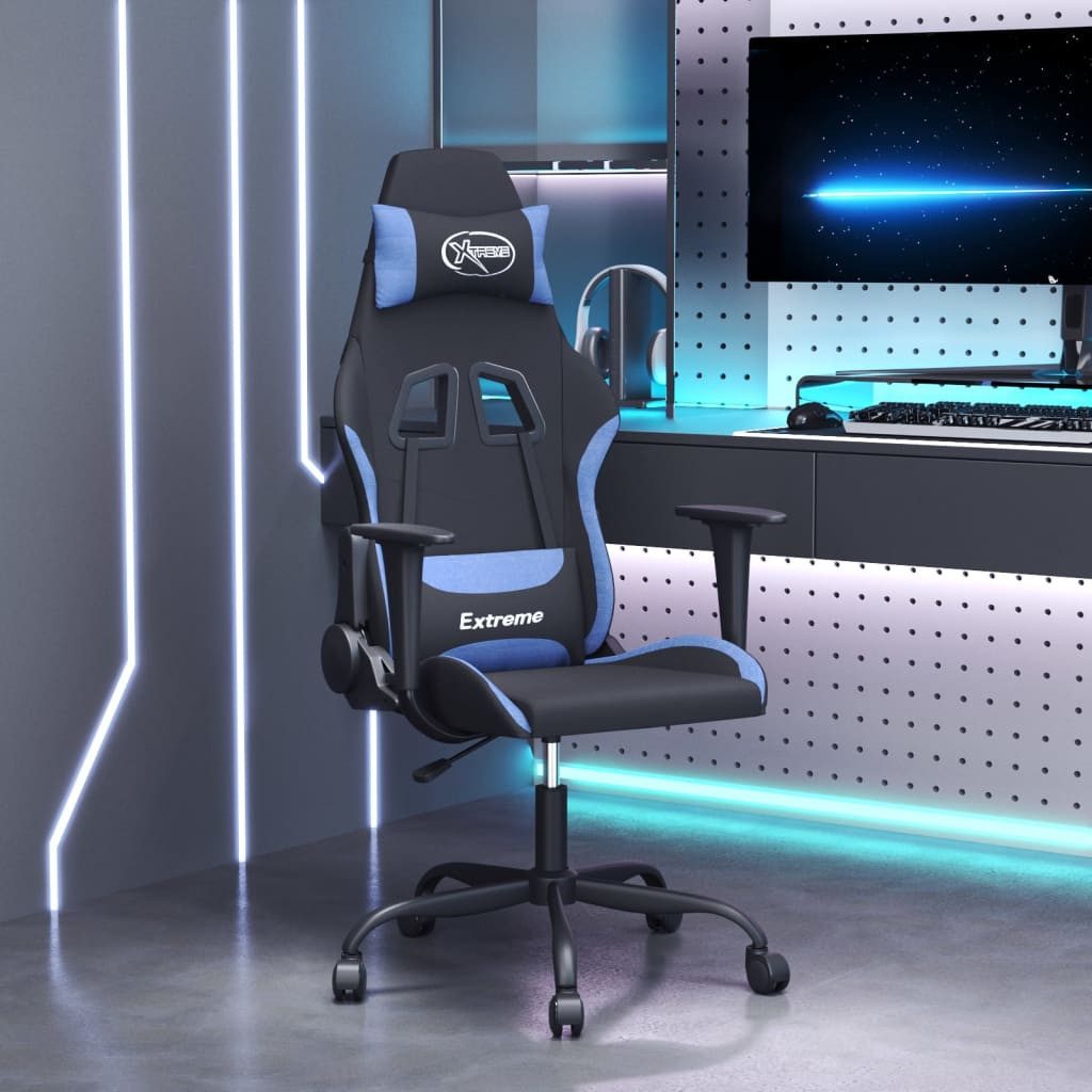 vidaXL Bürostuhl Gaming-Stuhl Schwarz und Blau Stoff Home Office Sessel Computer Büro S