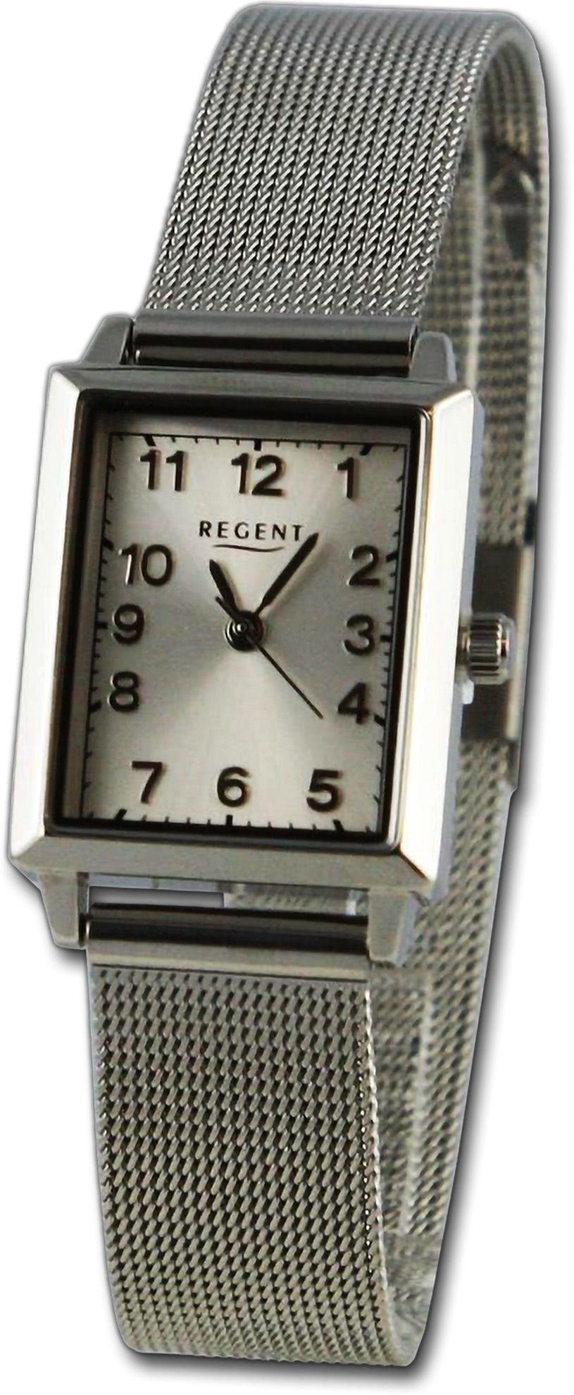 Regent Quarzuhr Regent Damen Armbanduhr Analog, Damenuhr Metallarmband silber, rundes Gehäuse, groß (ca. 22x26mm)