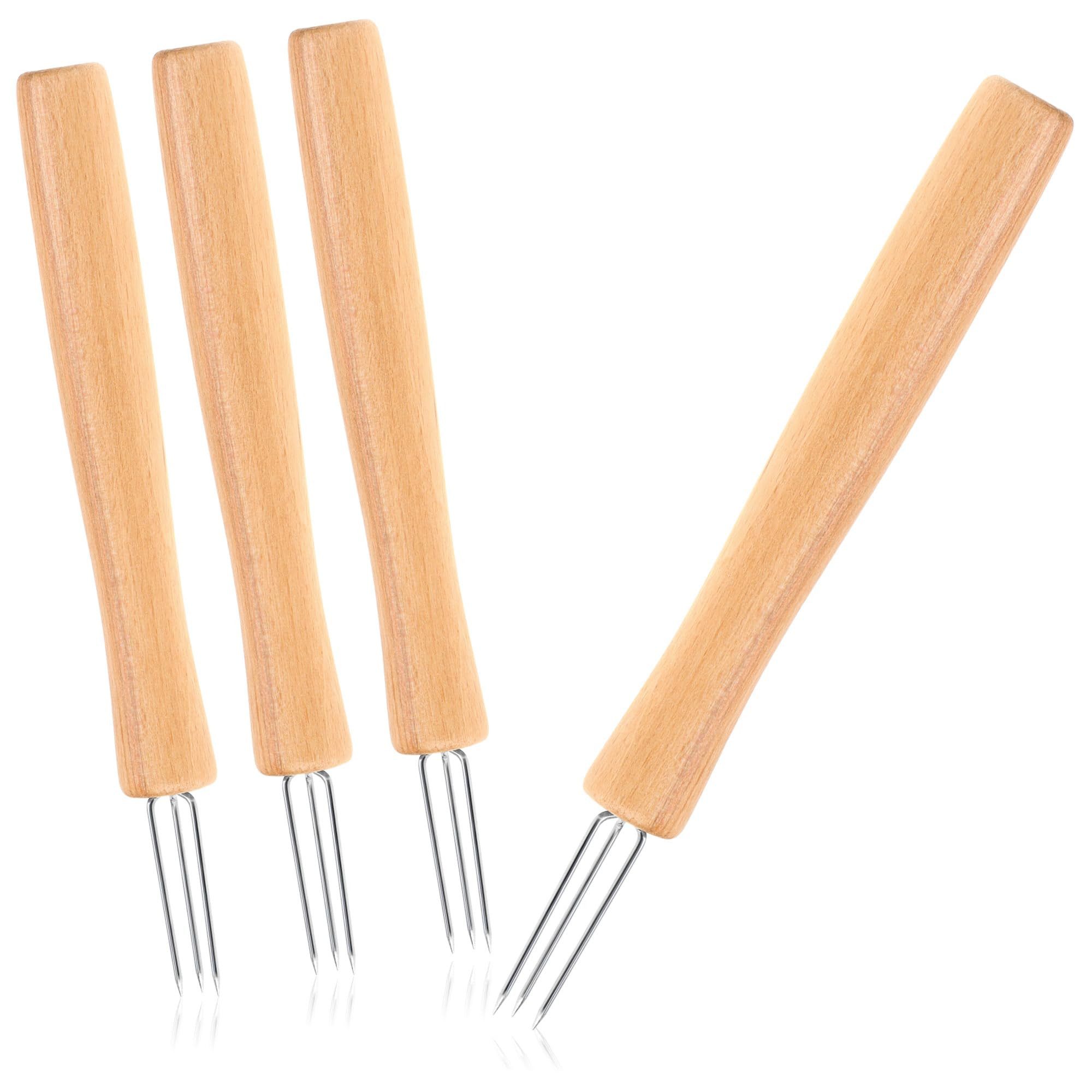 com-four Pellkartoffelgabel Pellkartoffel-Gabel mit 3 Zinken, aus rostfreiem Edelstahl 430 und Buchholz