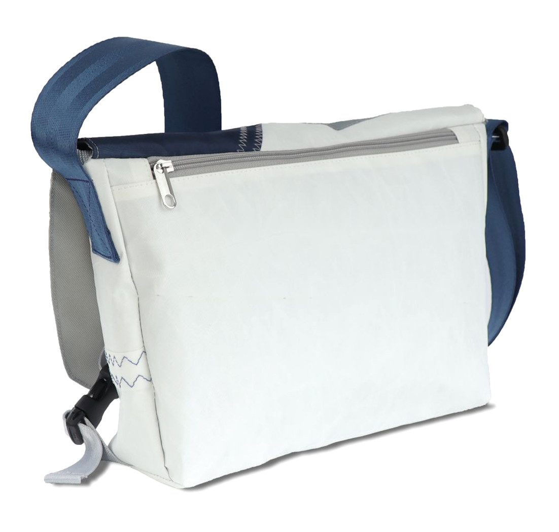 360Grad Schultertasche Umhängetasche Törn, recyceltes Segeltuch, Weiß/Blau