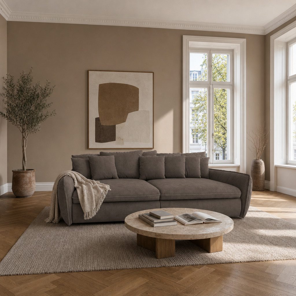 foamnova Big-Sofa Hereford, 234 cm Breite, 97 cm Sitztiefe, für 4 Personen, Niedrige Lounge-Silhouette, viele lose Rückenkissen