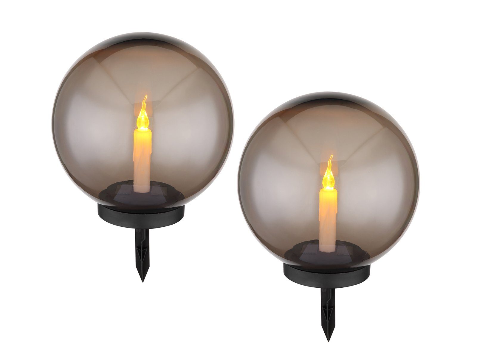 GLOBO LIGHTING LED Solarleuchte, Dämmerungssensor, LED fest integriert, Warmweiß, 2er Set Solarkugeln Kerze-n Outdoor Leuchtkugeln Solarlicht, Ø38,5cm