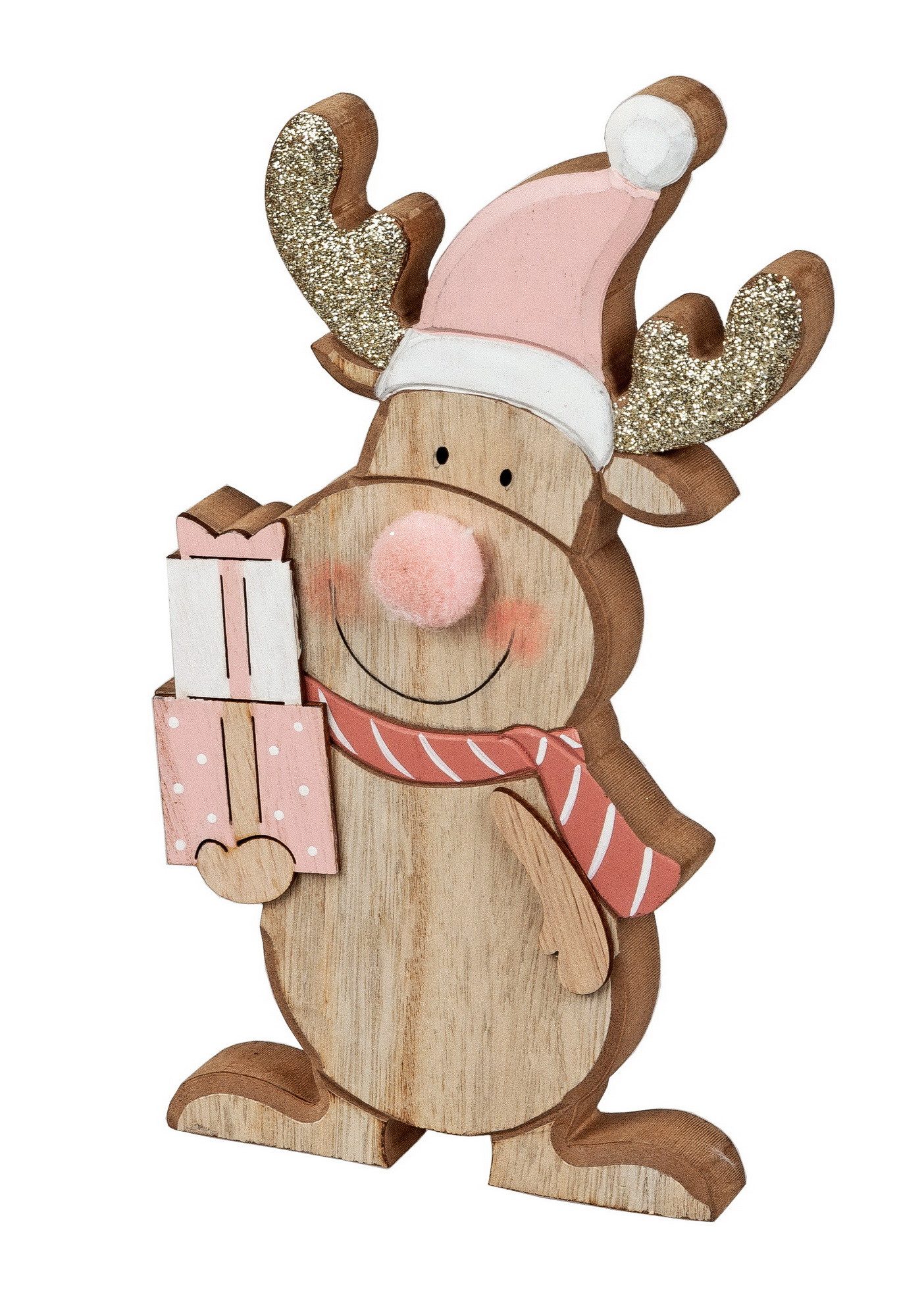 Kaufhaus le petit Weihnachtsfigur Elch Rentier Hirsch Deko Holz Tier Figur Skulptur Statue Reh Geweih, Dekofigur Dekoskukptur Dekoobjekt Tierfigur aus Holz
