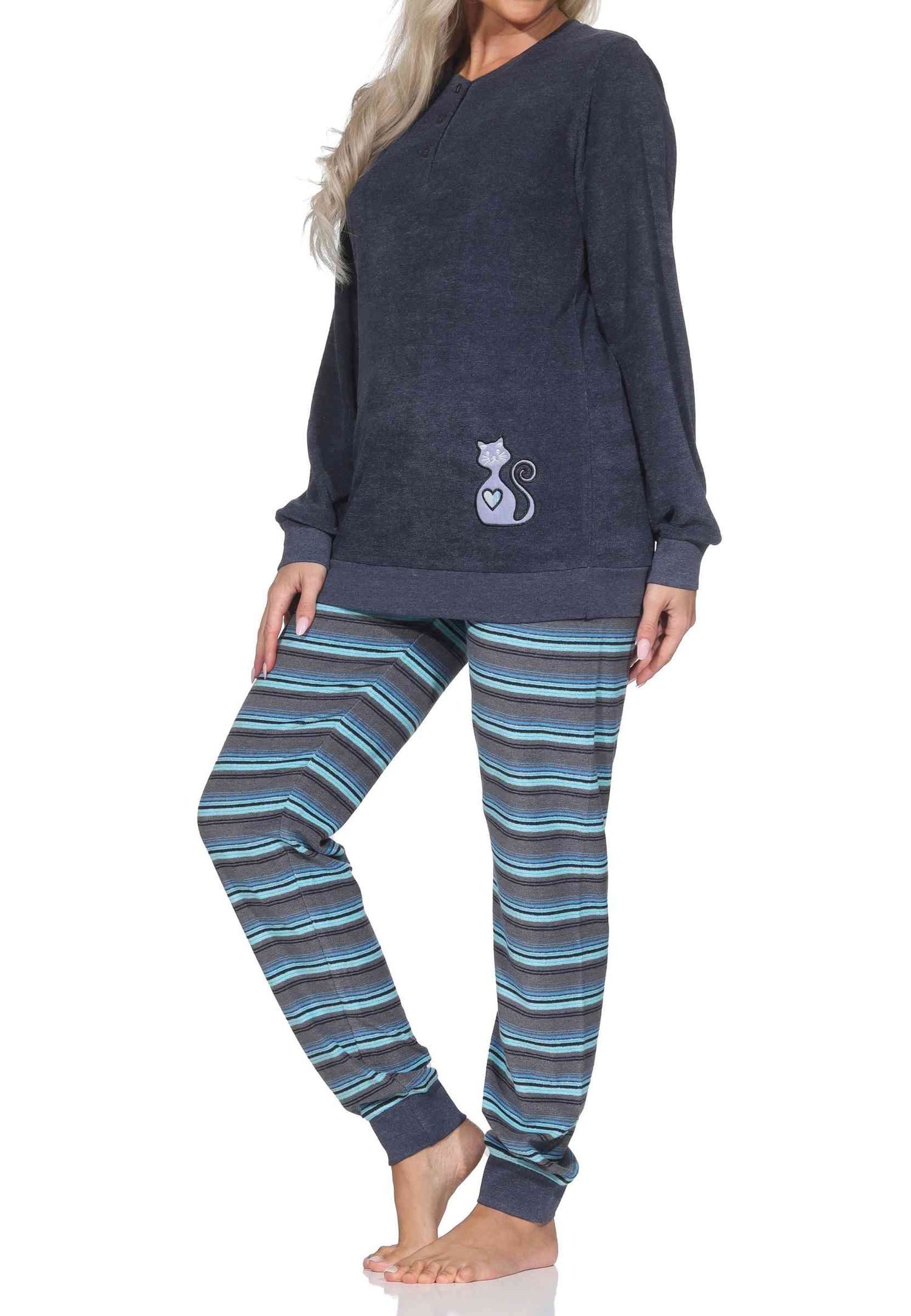 Normann Pyjama Normann Damen Frottee Pyjama lang mit Bündchen + Tier-Motiv – Bild 2 von 5