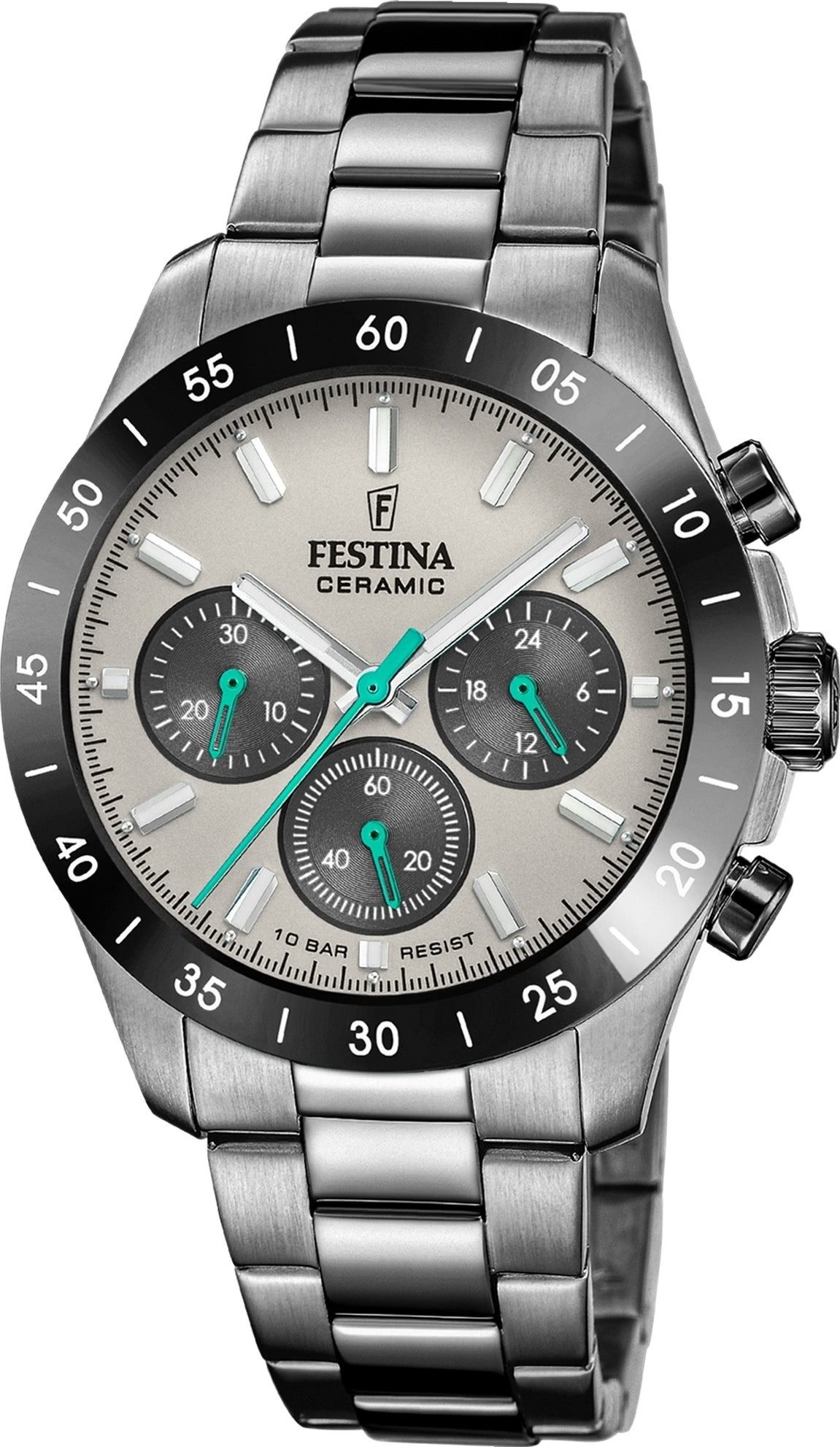 Festina Quarzuhr Festina Herrenuhr Keramik Armbanduhr, (Chronograph), Herren Armbanduhr rund, Edelstahlarmband dunkelgrau, Fashion