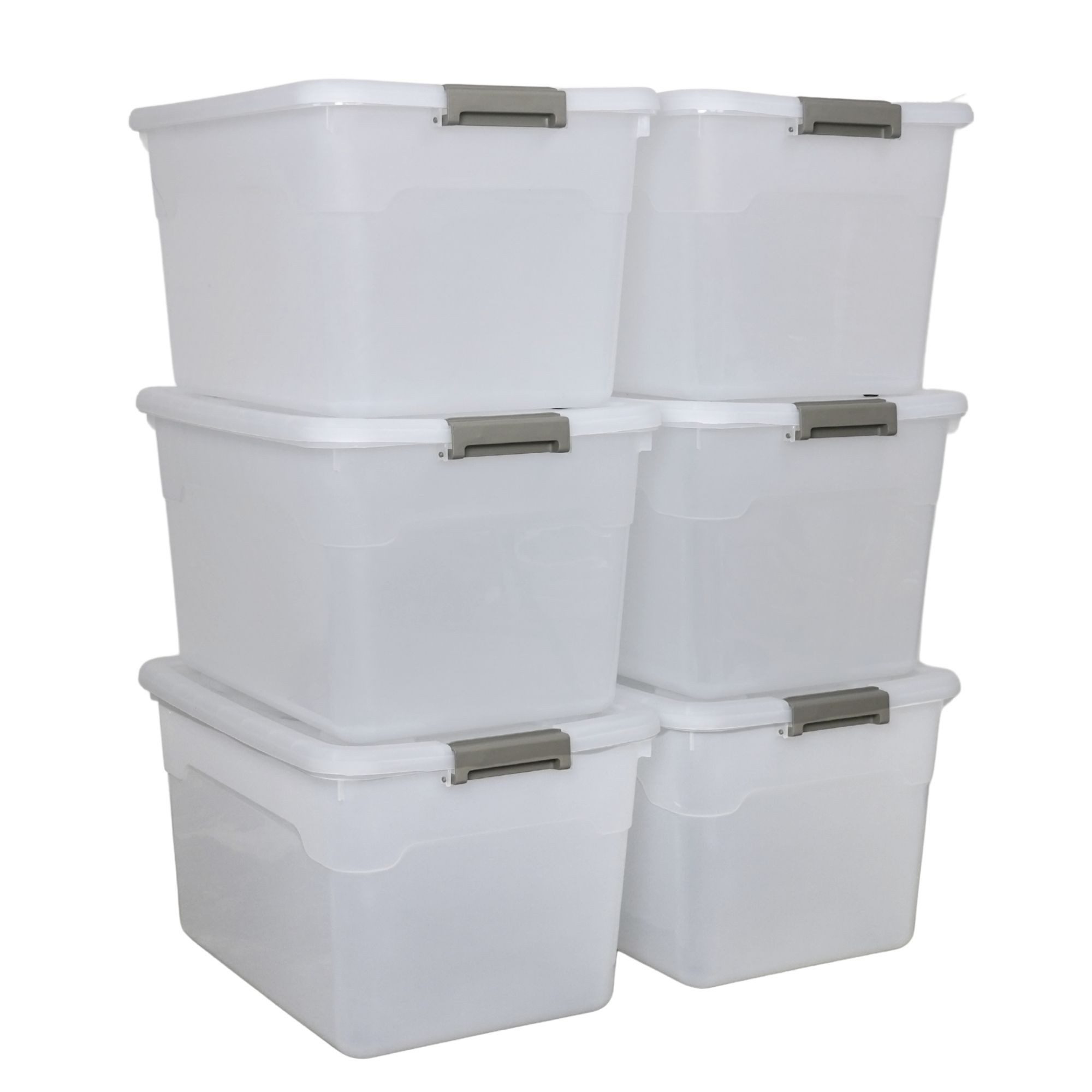PROREGAL® Aufbewahrungsbox mit Deckel 30-60 Liter Kunststoff Transparent Stapelbar (6 St)