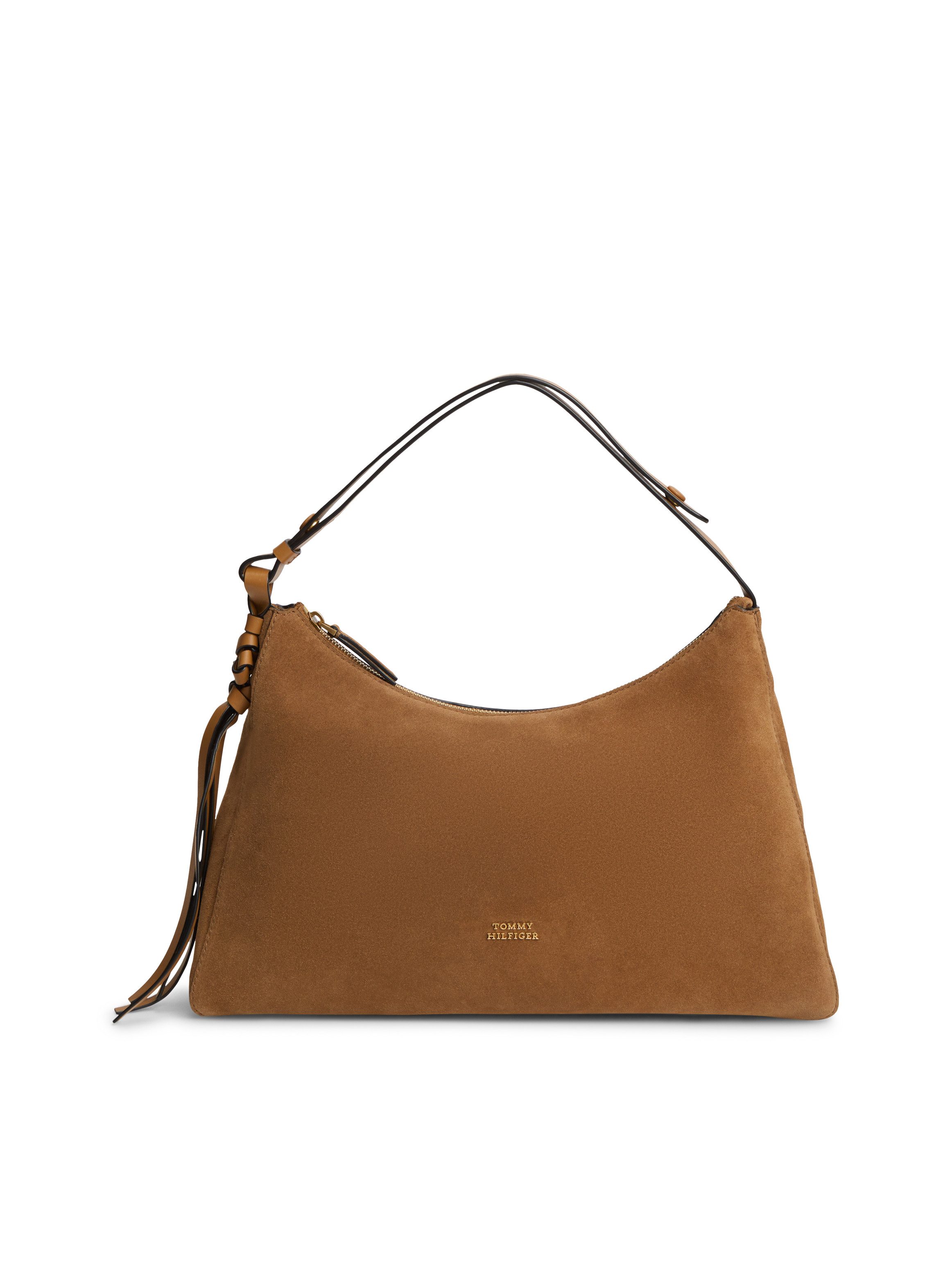 Tommy Hilfiger Schultertasche TH STATEMENT SHOULDER BAG SUEDE, Damen Umhängetasche, Handtasche mit Logoschriftzug