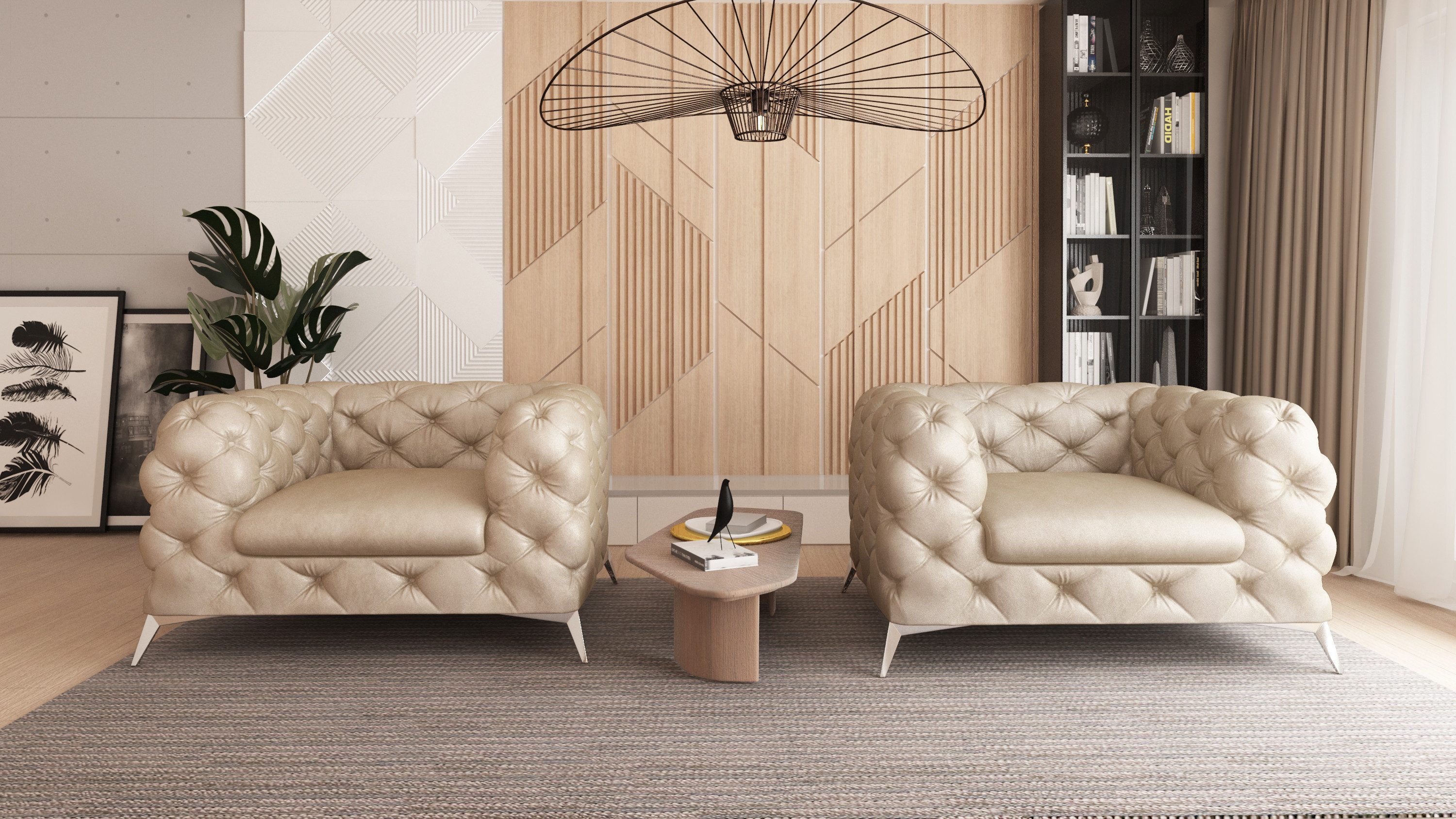 S-Style Möbel Chesterfield-Sessel Wanja mit Silbernen Metall Füßen (Chesterfield Sessel), mit Wellenfederung