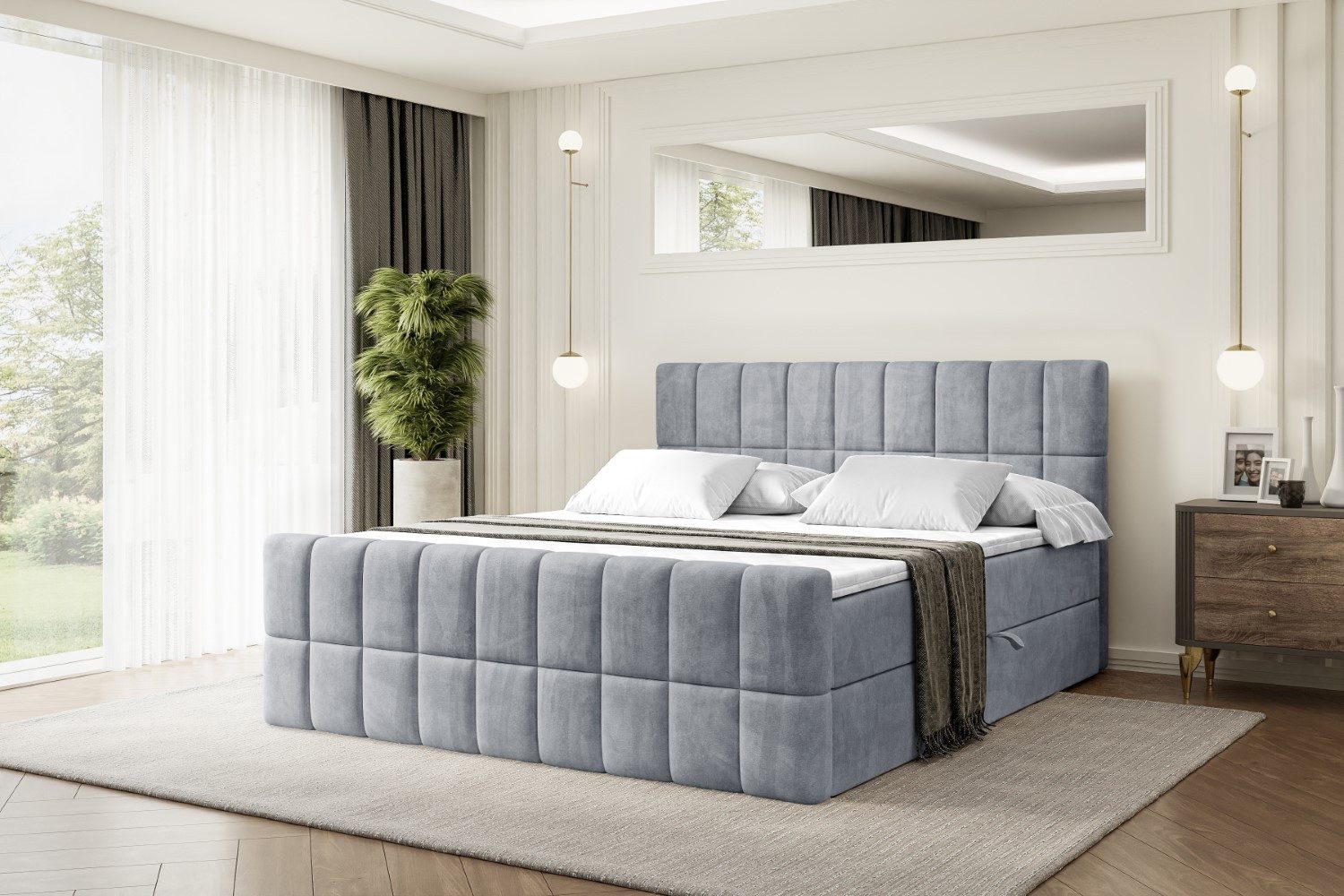 ALTDECOR Boxbett MIAMI-Z (Multipocket-Matratze H4, H3 Matratze Bonellfederung, Topper, Kopfteil), Doppelbett mit Fußteil