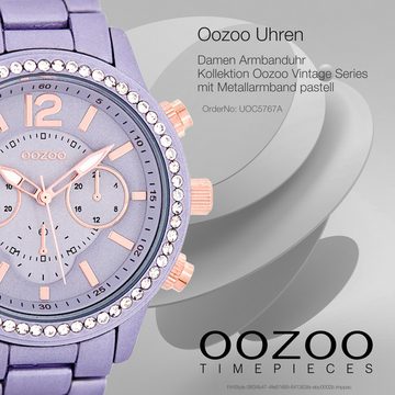 OOZOO Quarzuhr Oozoo Unisex Armbanduhr Vintage Series, Damen, Herrenuhr rund, groß (ca. 40mm), Metallarmband pastell, lila