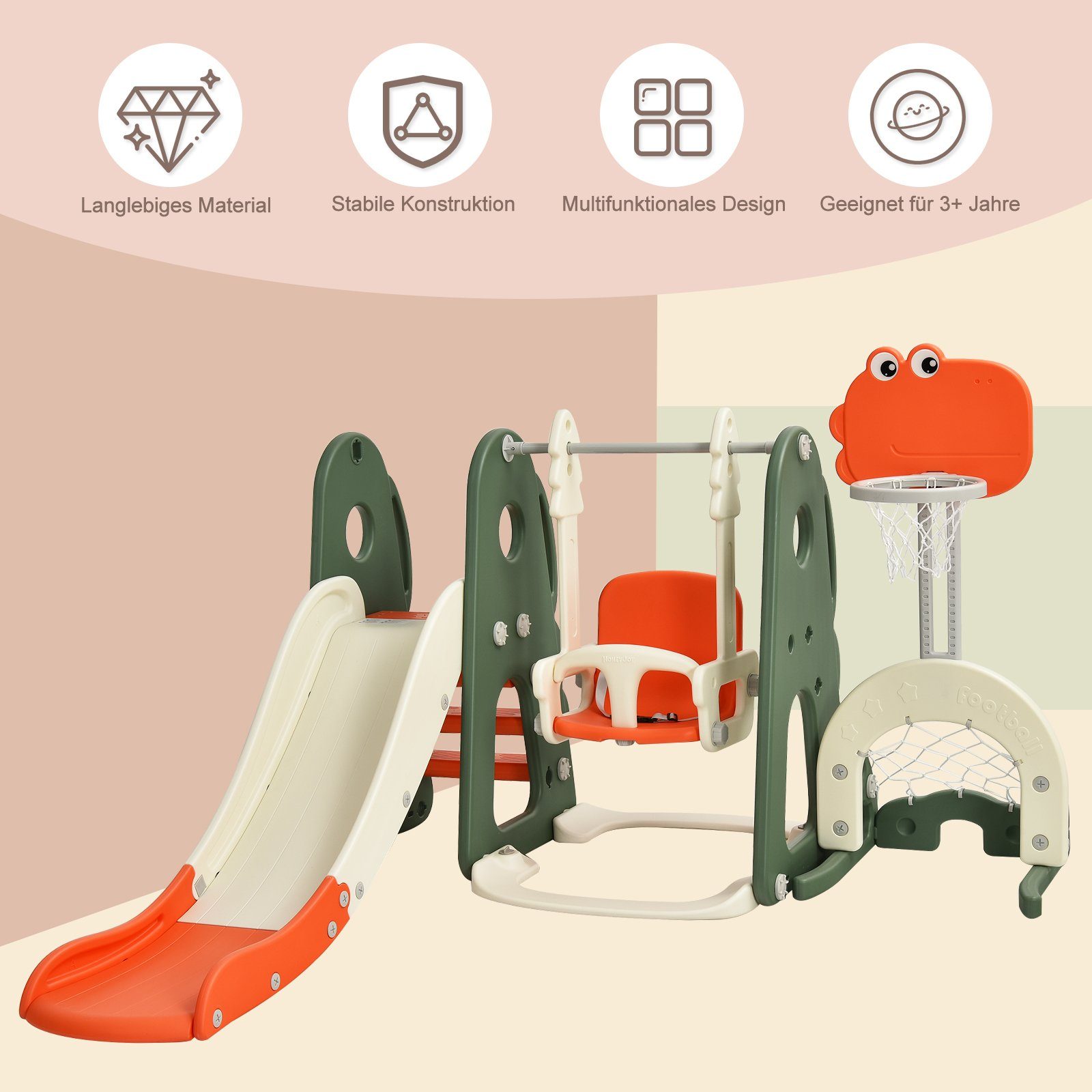 COSTWAY Rutsche, 6 in 1 Kinder Spielplatz Kinderschaukel, verstellbar