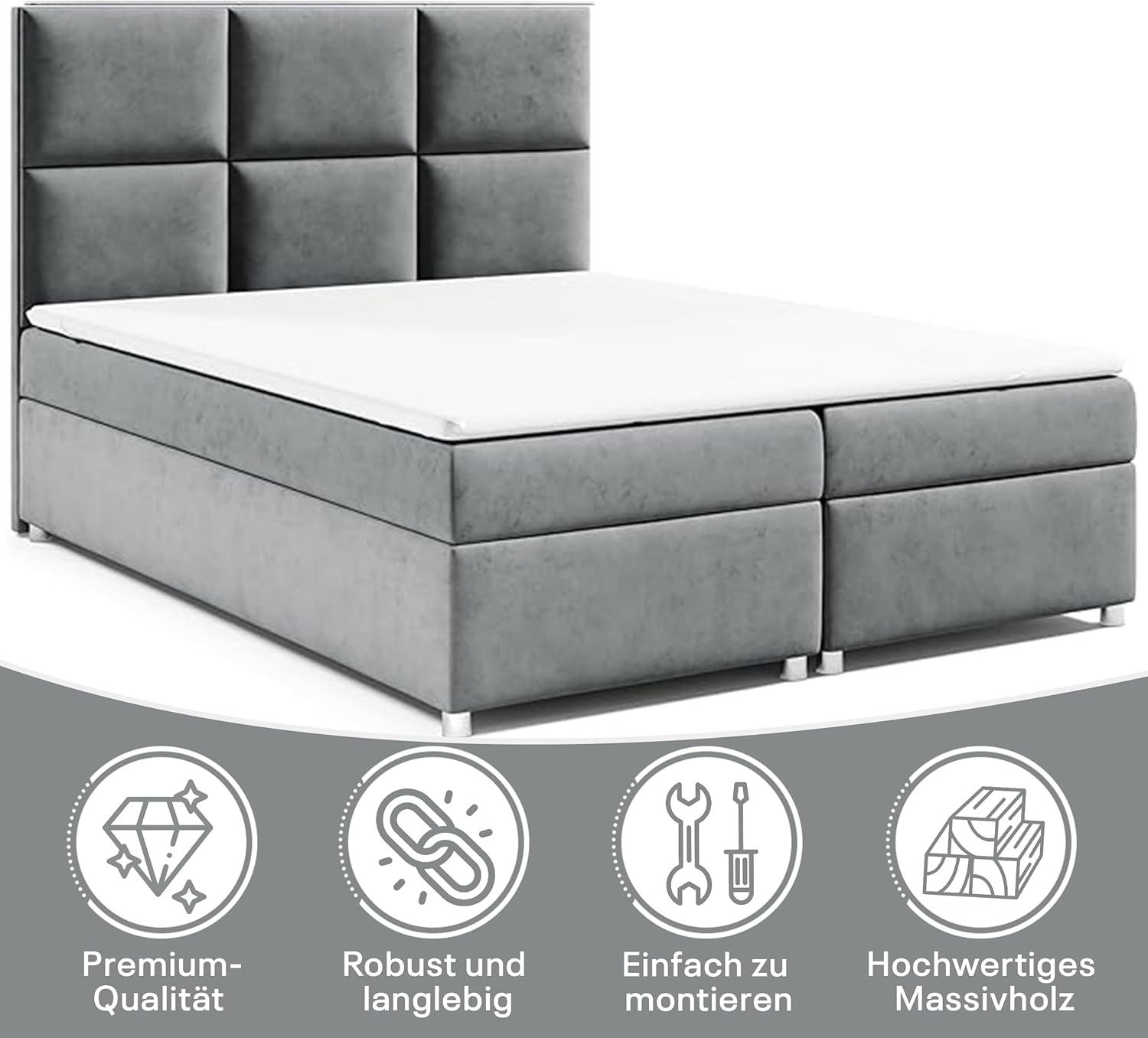 Best for Home Boxspringbett mit Bettkasten Trinity K-13 Bonellfederkern inkl. Komfort Topper (Bonell-Matratze, gepolstertes Kopfteil, Doppelbett versch. Größen, 140x200 160x200 180x200 200x200 cm), Handwerksqualität, TOP Preis-Leistungs-Verhältnis