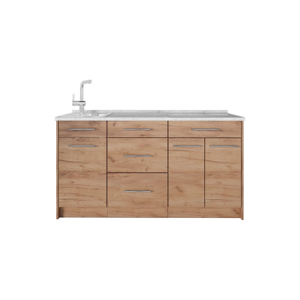 Vicco Küchenzeile Fame-Line, Goldkraft Eiche, 150 cm, AP Marmor