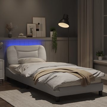 vidaXL Bett Bettgestell mit LED Weiß 90x200 cm Kunstleder