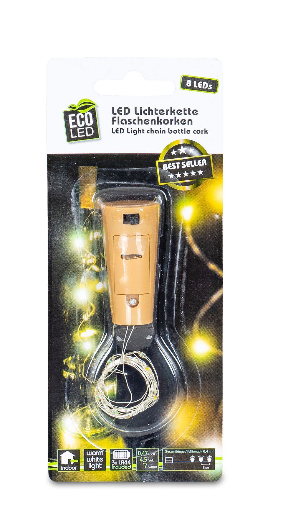 Levandeo® Lichterkette, Lichterkette Flaschenkorken 8 LED Flaschenlicht Korkenlicht Partydeko