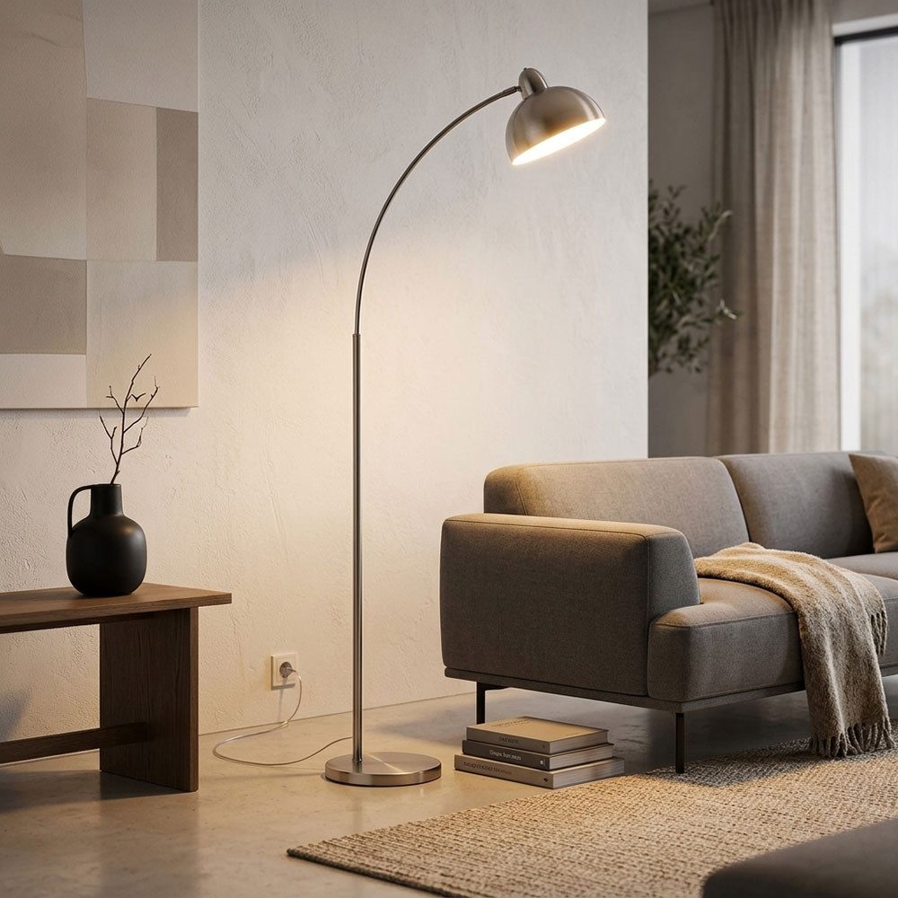 GLOBO LIGHTING Stehlampe, Leuchtmittel nicht inklusive, Bogenstehleuchte chrom Stehlampe gebogen schwenkbar Standleuchte