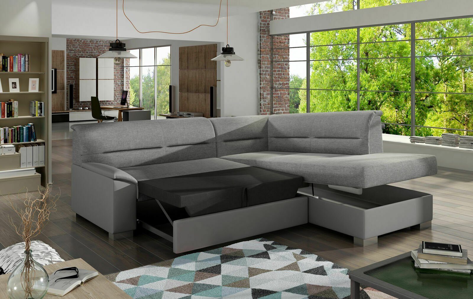JVmoebel Ecksofa Design Sofa Ecksofa Schlafsofa Bettfunktion Couch Polster Textil, Mit Bettfunktion Grau