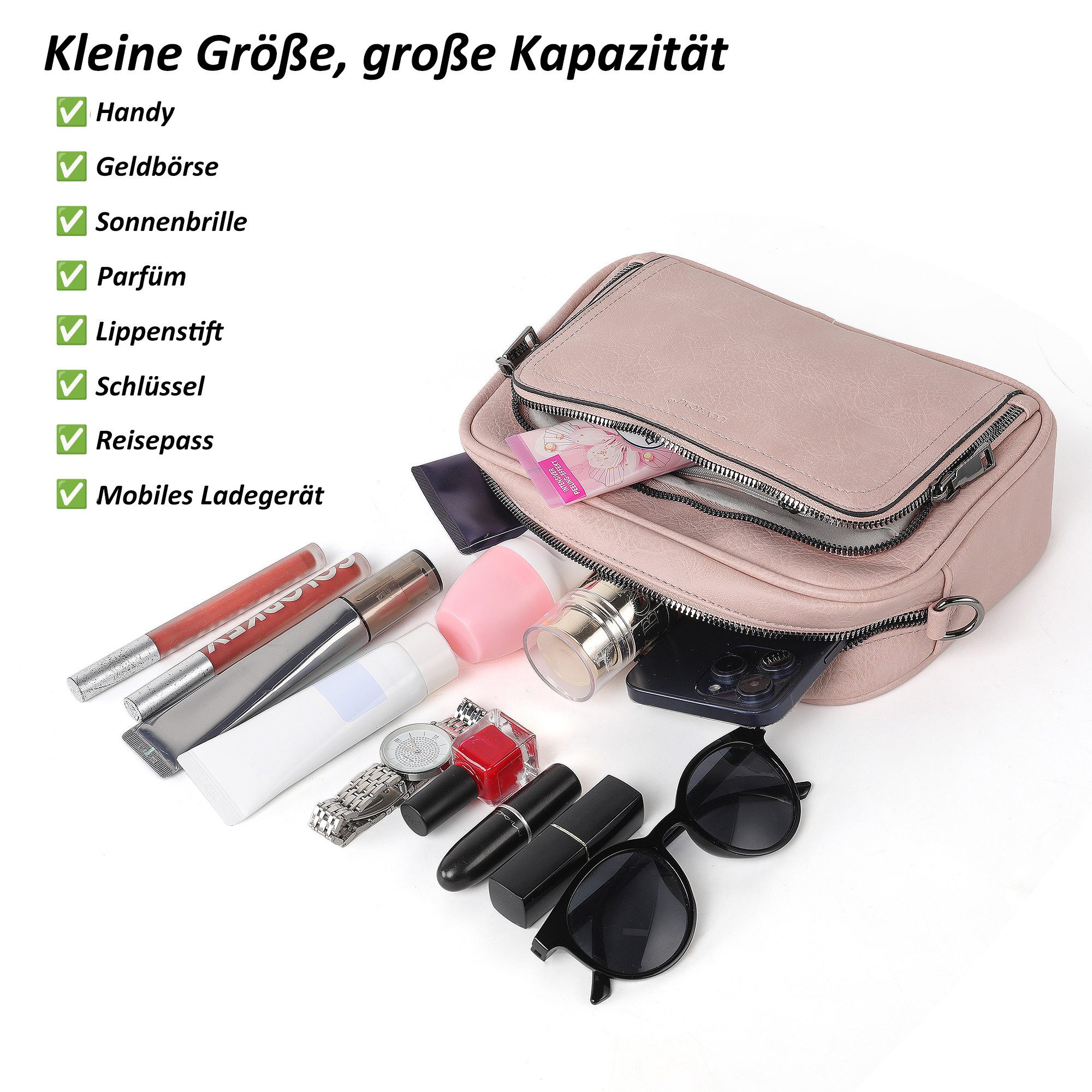 TAN.TOMI Umhängetasche Handtasche Damen mittelgroß tasche mit Verstelbaar Schultergurt, Fronttasche mit mehreren Fächern Weich Breiter Gurt – Bild 5 von 5