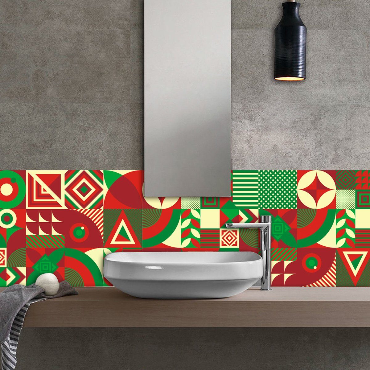 Deko Wanddekoration,für Fliesenaufkleber 3D-Wandpaneele für Rot Grün3 Badezimmer Jormftte Innen