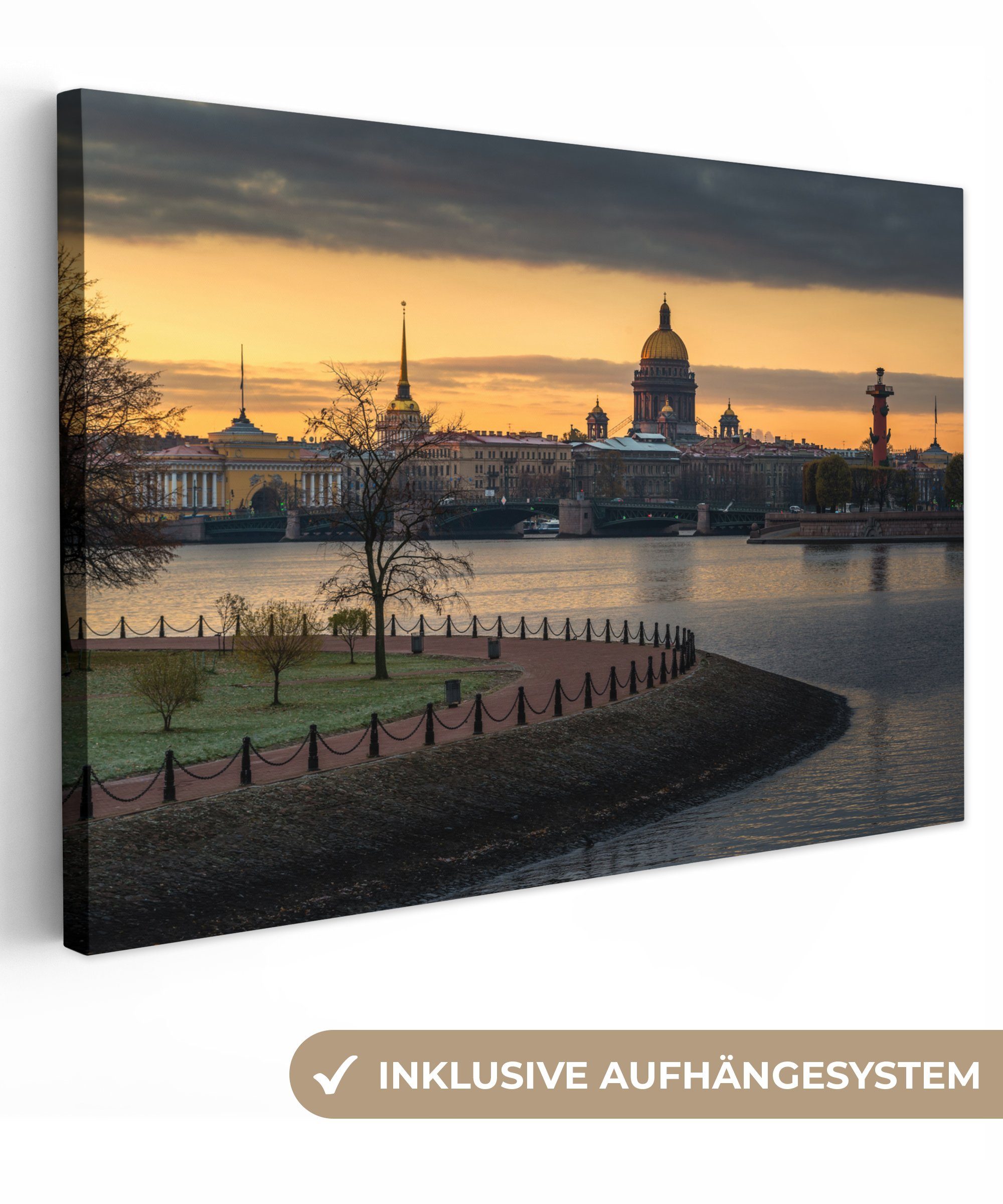 Sankt - Aufhängefertig, Wandbild cm Wanddeko, Leinwandbilder, 30x20 St), - Petersburg Leinwandbild Abend, Kathedrale OneMillionCanvasses® (1