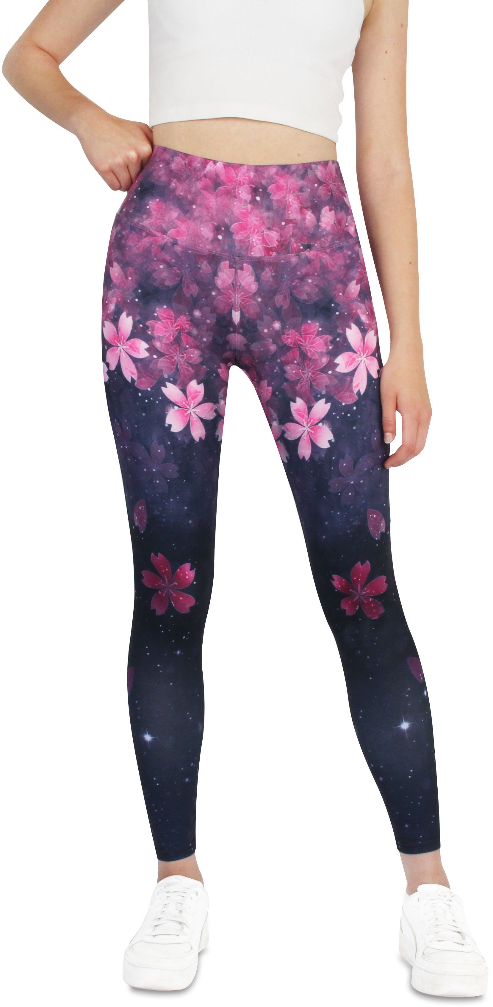 Yoga Frentree in Damen, Pink mit vielen Laufhose Blumen Komfort Farben, hohem Leggings, Waist, Leggings Hose Lange für Sport High