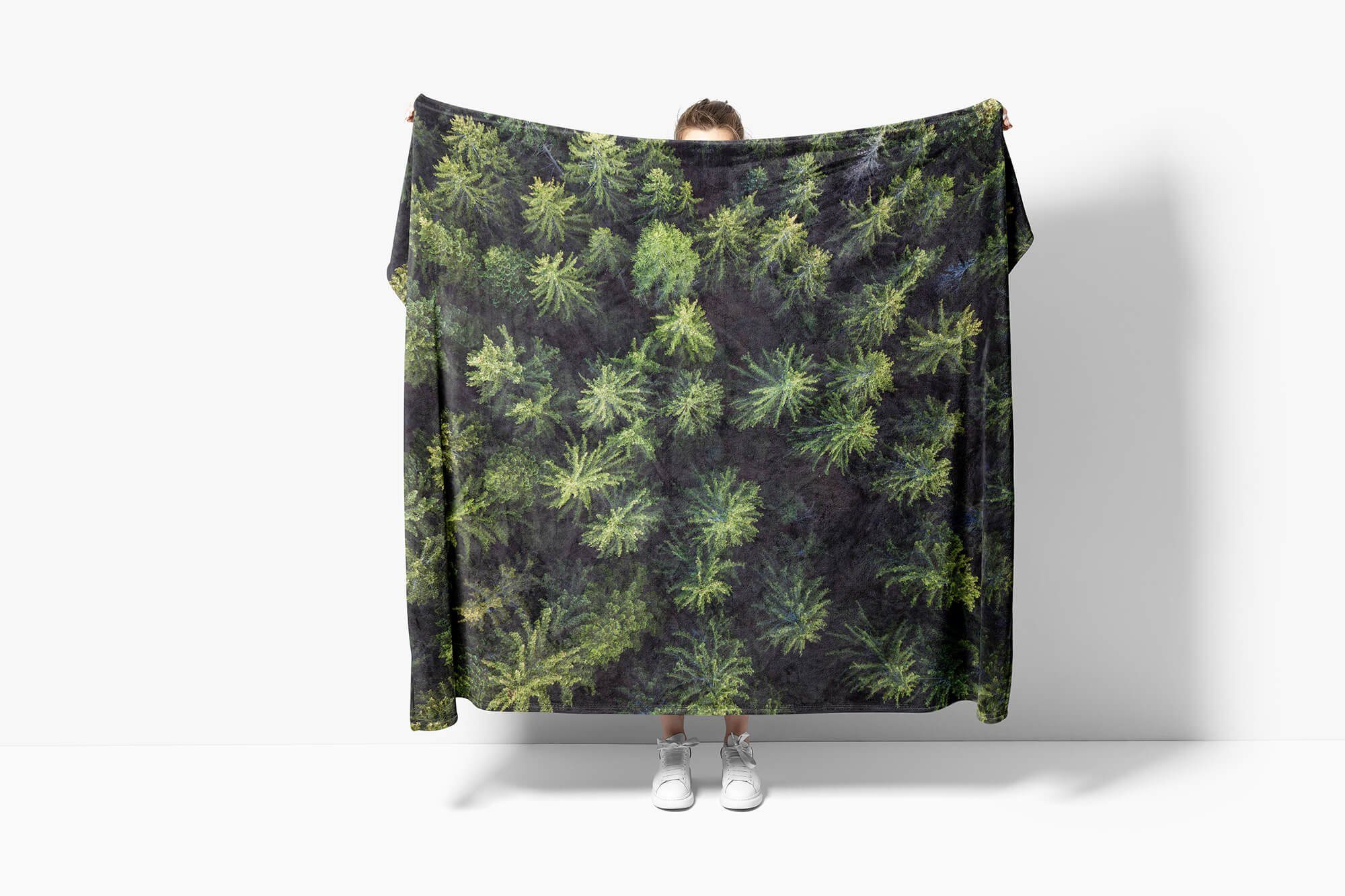 (1-St), Bäume Art Handtuch Wald Saunatuch Vogelpe, Kuscheldecke mit Handtücher Baumwolle-Polyester-Mix Fotomotiv Strandhandtuch Handtuch Sinus