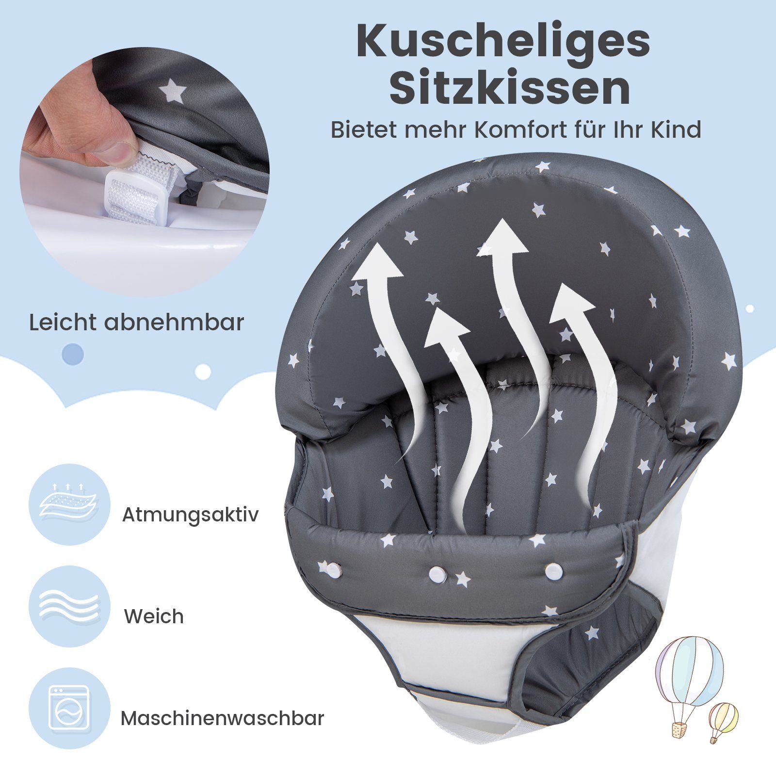 COSTWAY Lauflernhilfe Babywalker, 3-stufig höhenverstellbar mit Rädern