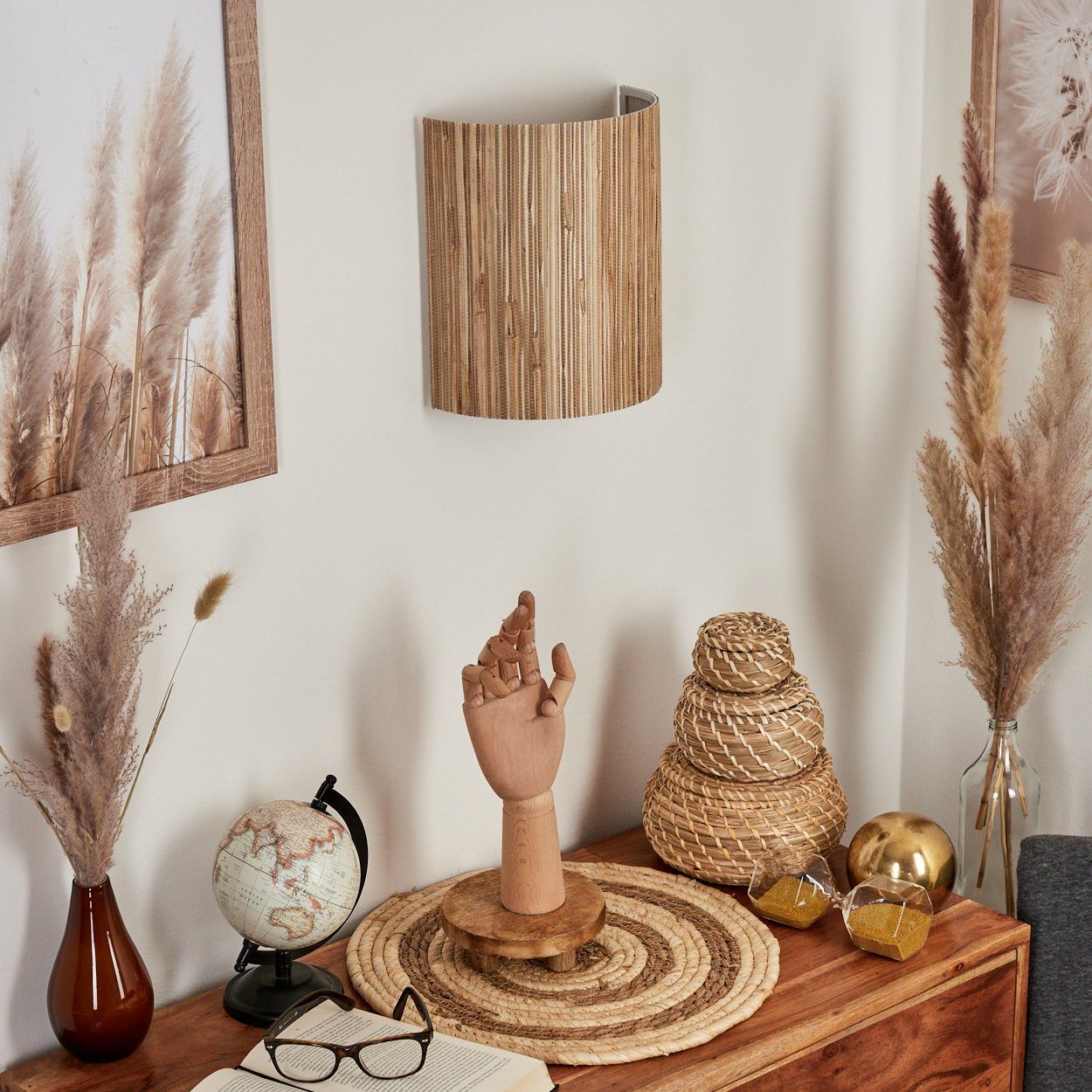 hofstein Wandleuchte »Arenabianca« Wandlampe im Boho-Design, Metall/Seegras, Schwarz/Natur, ohne Leuchtmittel, Wandspot m. rundem Schirm ausSeegras, Up&Down-Eff – Bild 2 von 5
