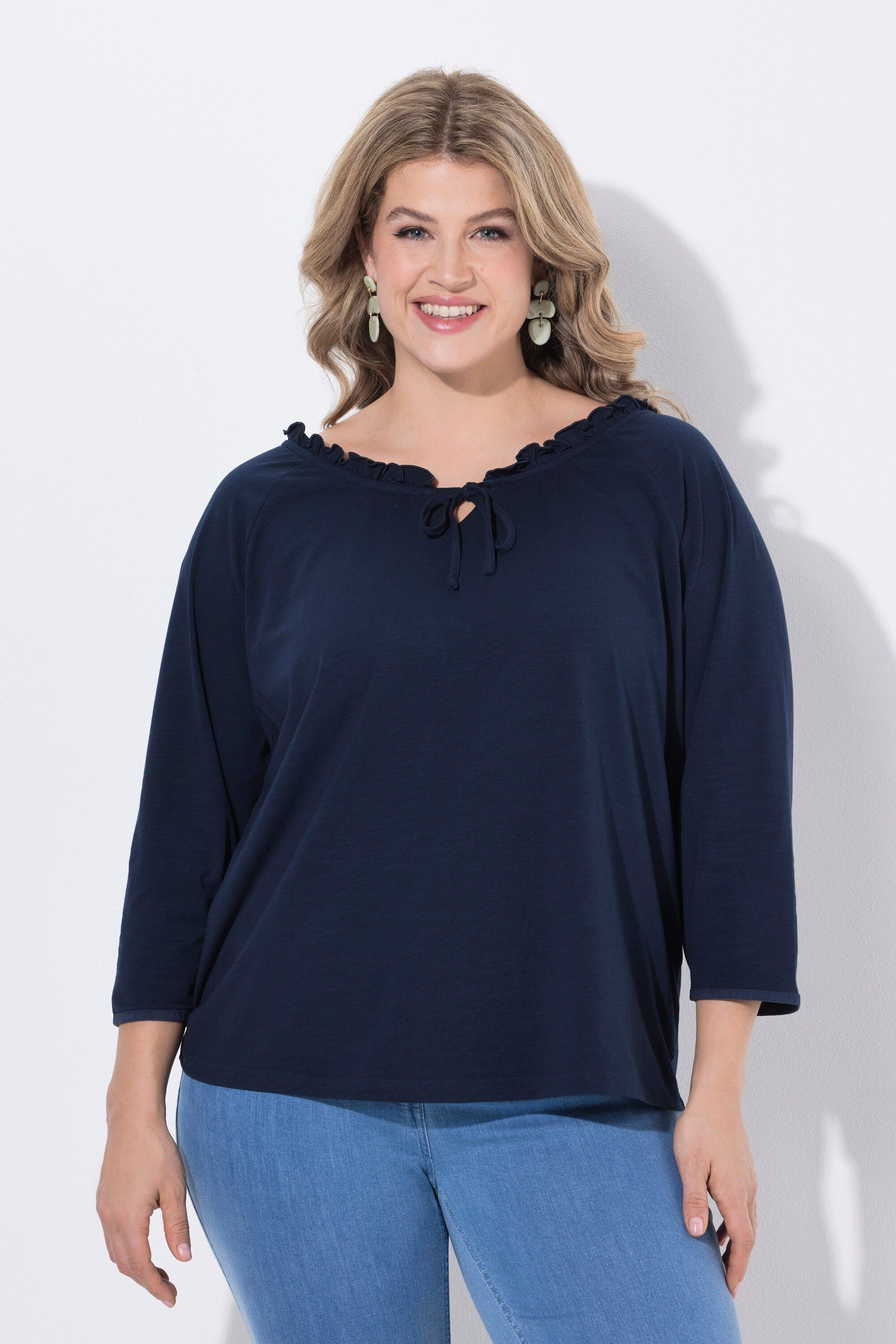 Ulla Popken T-Shirt T-Shirt Carmenausschnitt 3/4-Arm Biobaumwolle