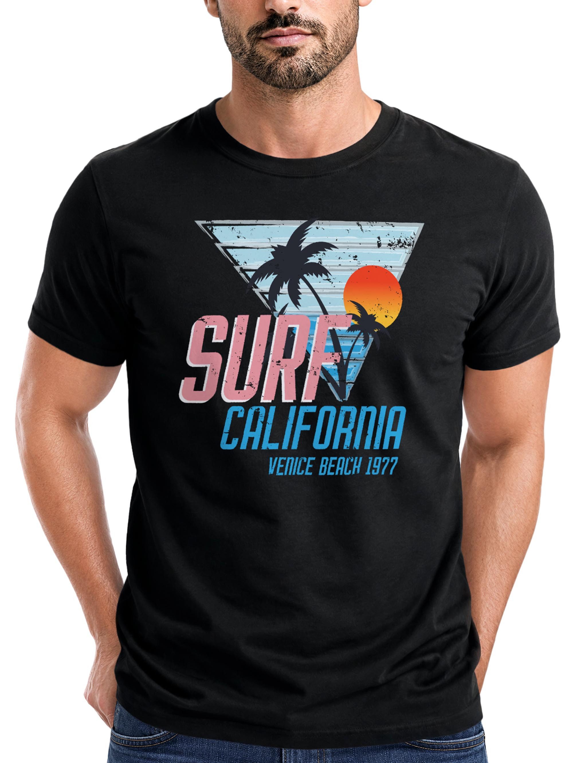 Print-Shirt Herren T-Shirt Surf California Venice Beach Surfing Design Print