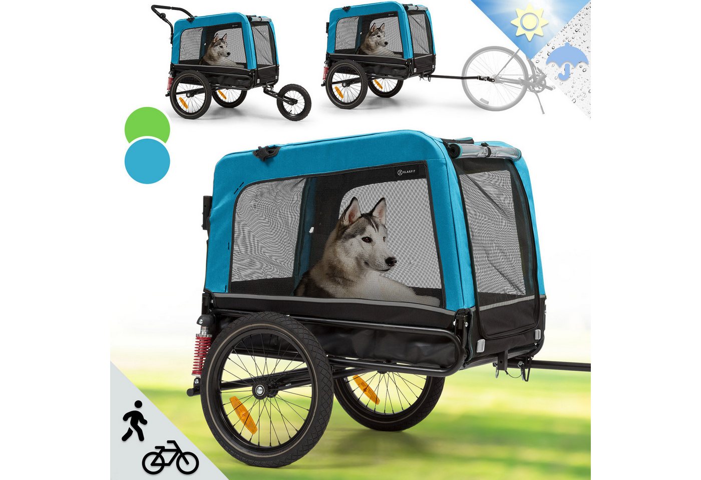 Thumbnail - KLARFIT Fahrradkinderanhänger Husky Vario 2-in-1 Hundeanhänger, Hund Fahrradanhänger Hundewagen Anhänger Fahrrad Hundefa...