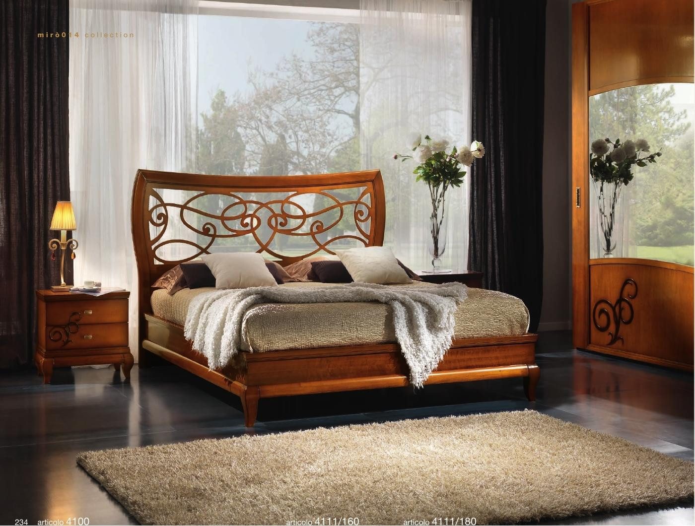 JVmoebel Polsterbett Luxuriöses Doppelbett im Art Deco-Stil mit Holzbezug in Brauntönen, Made in Italy