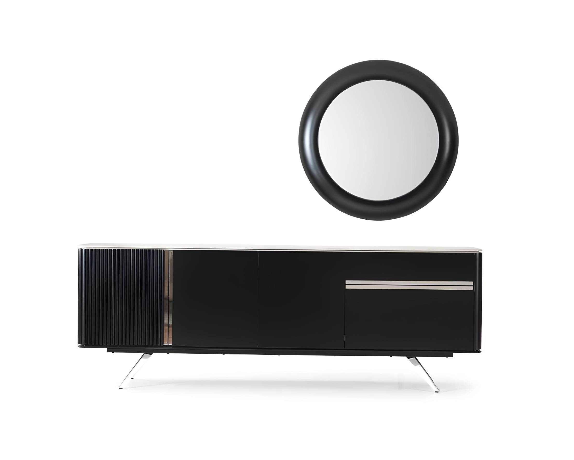 JVmoebel Anrichte Schwarzes Holz-Metall Sideboard mit Spiegel für das Wohnzimmer, Made in Europa