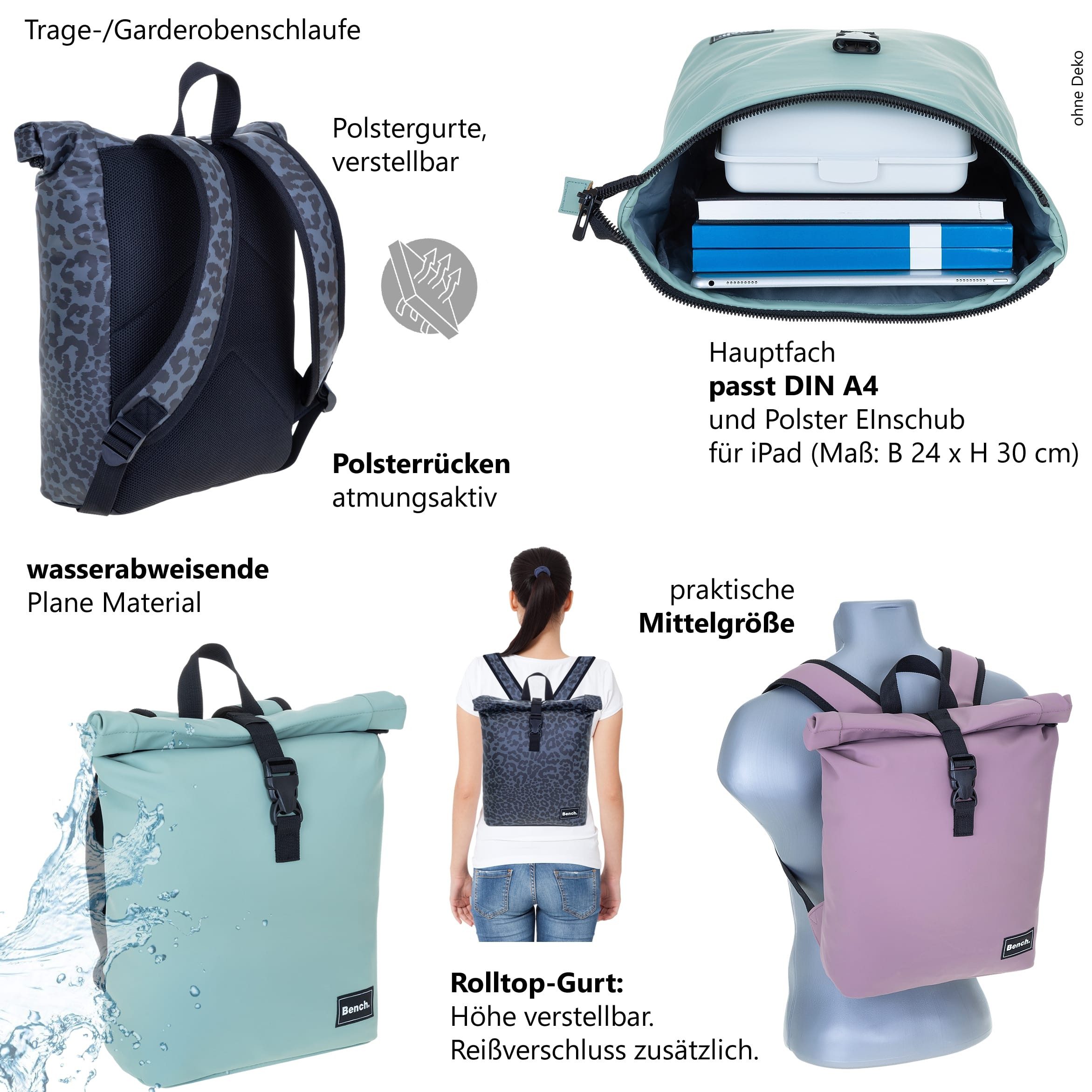 Bench. Freizeitrucksack Rucksack Damen Hydro Compact aus Plane wetterfest Outdoor, kleines Laptop Fach Daypack Büro Freizeit 64222 + Etui