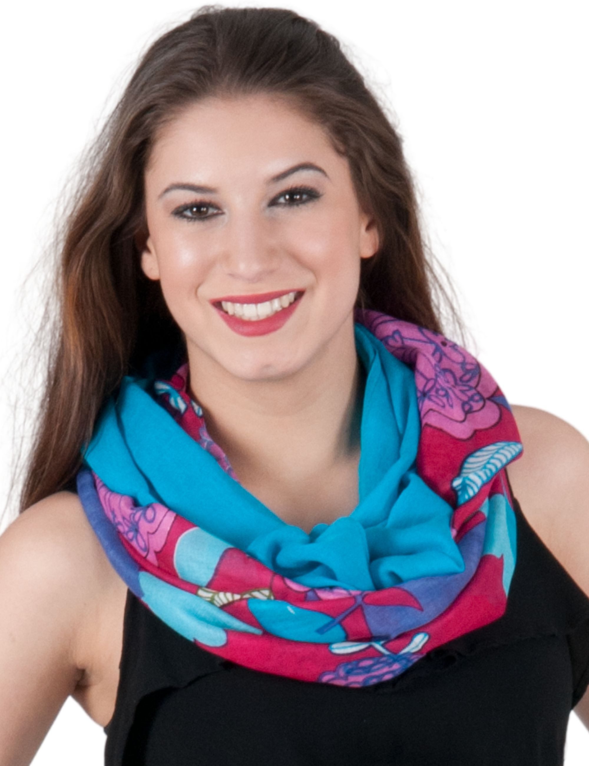 Sunsa Loop Damen Loop Schal. 100% Viskose Schlauchschal. Loopschal, bedruckt mit Blumenmotiv